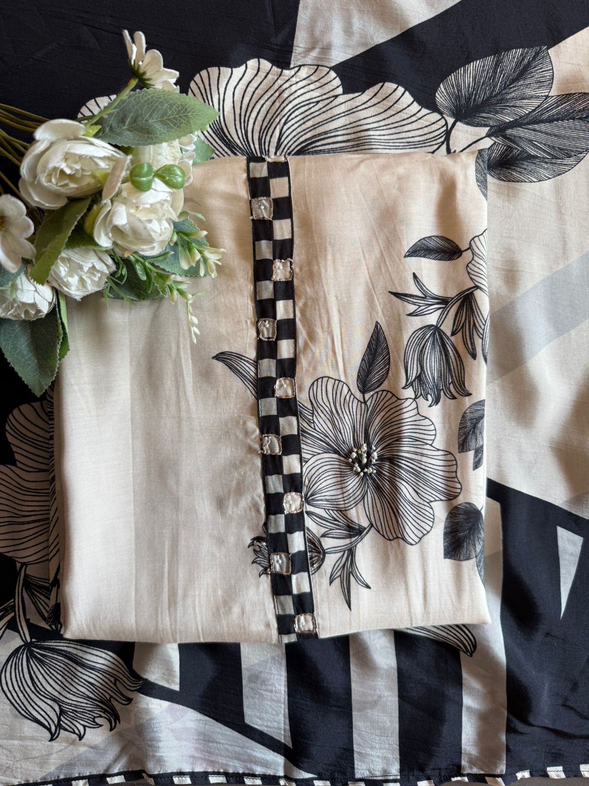Black & Ivory Floral Digital Printed Suit