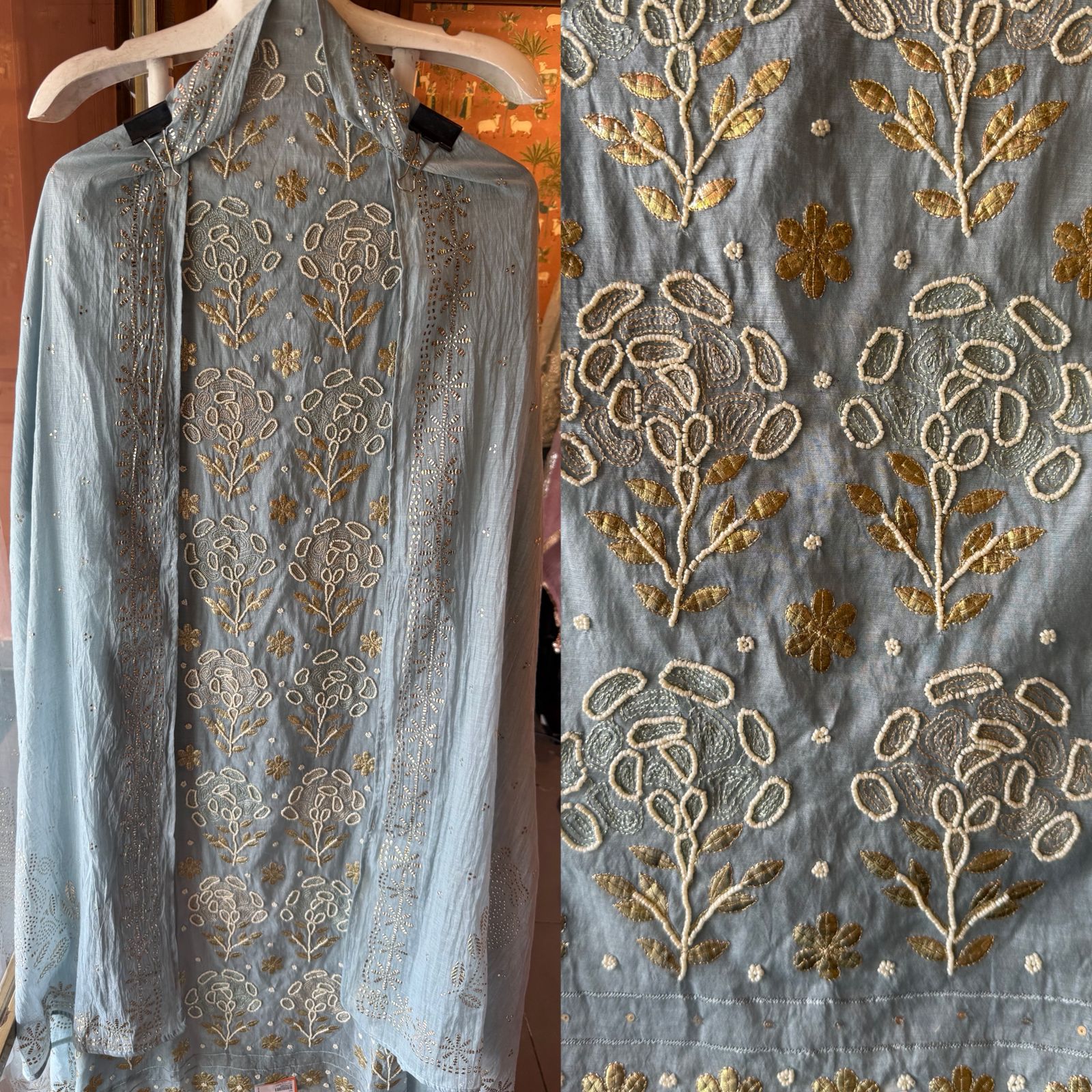 Intricate floral embroidery elegant suit set