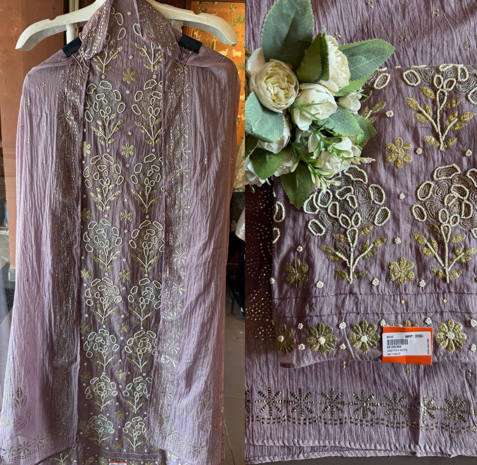 Intricate floral embroidery elegant suit set