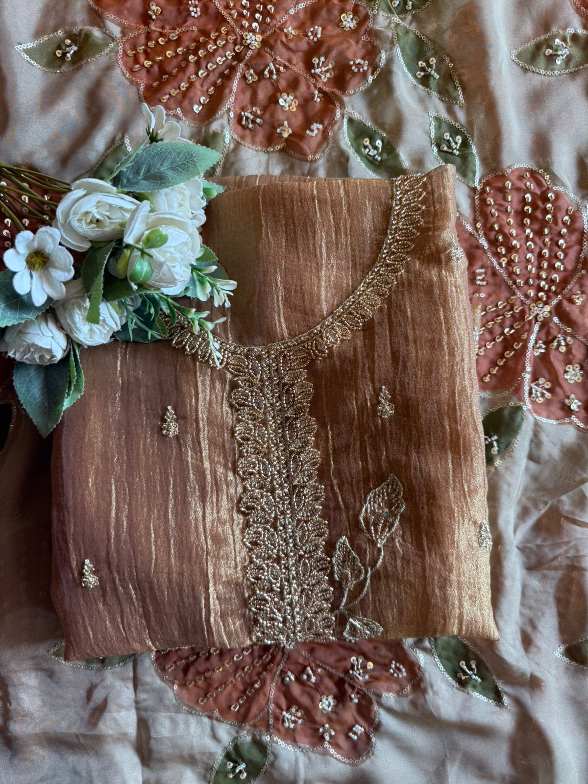 Floral Handwork unstitched Suit Set