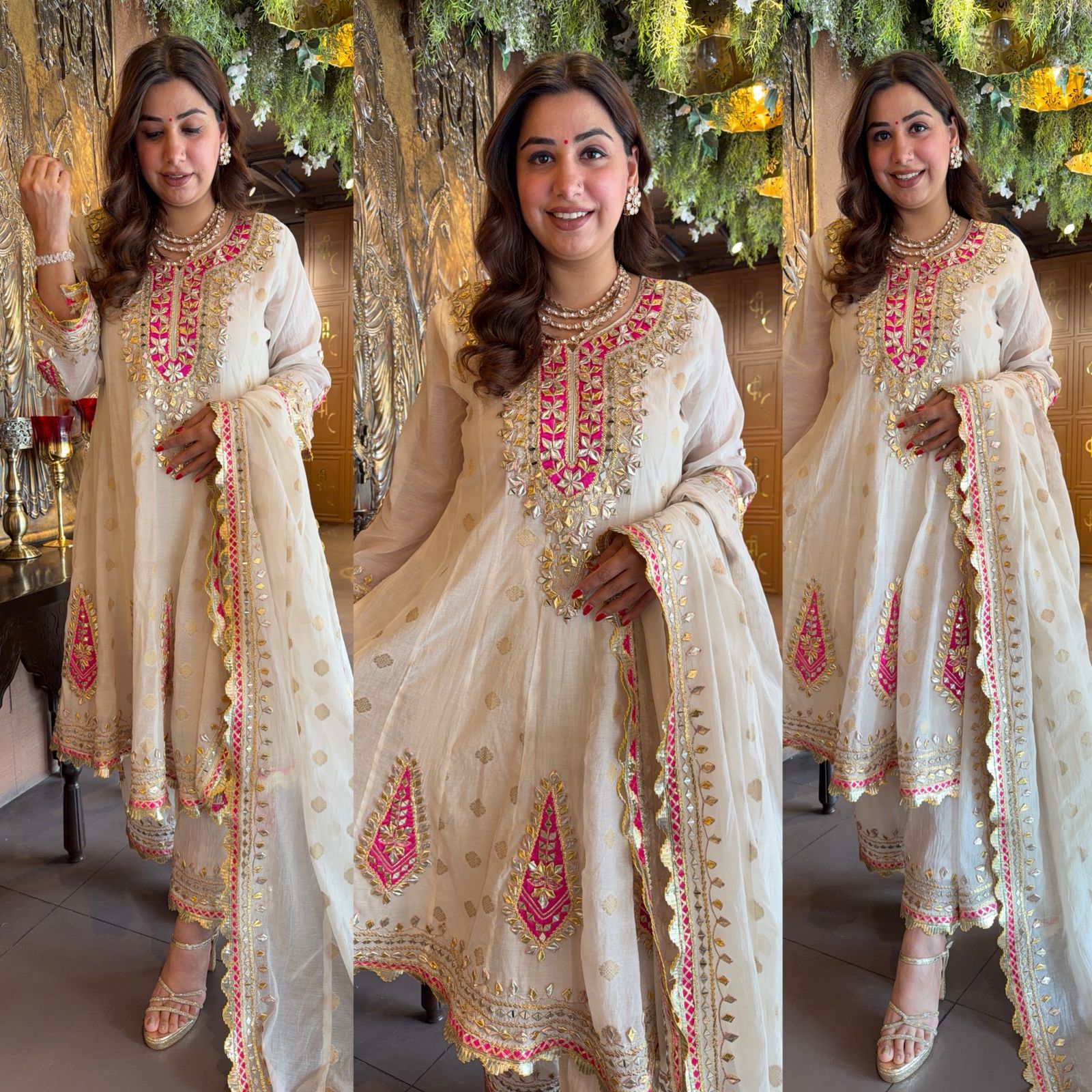 Ivory & Rani Pink Gota Patti Anarkali Suit Set