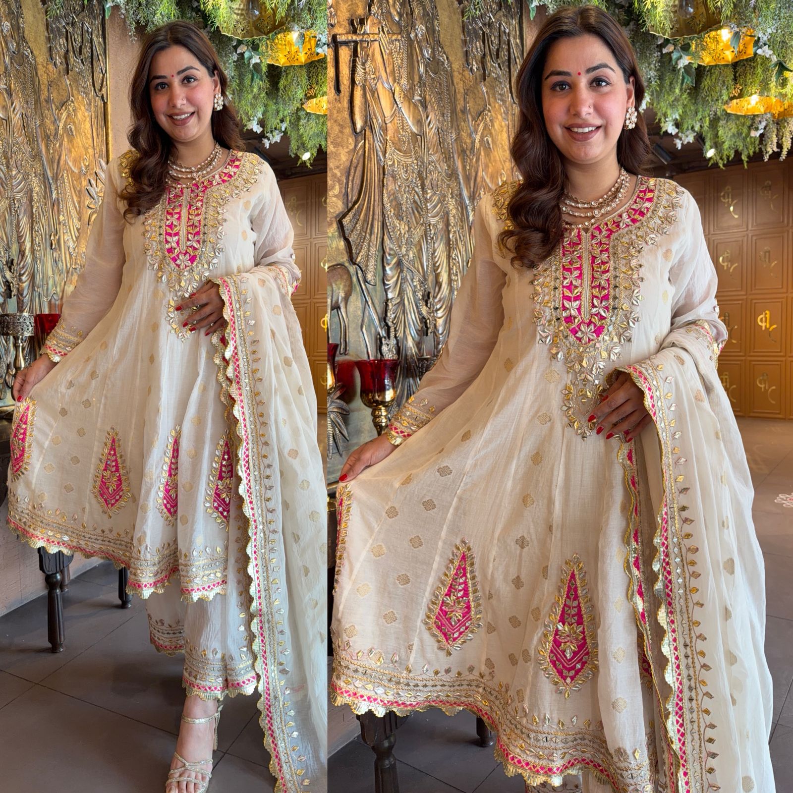 Ivory & Rani Pink Gota Patti Anarkali Suit Set