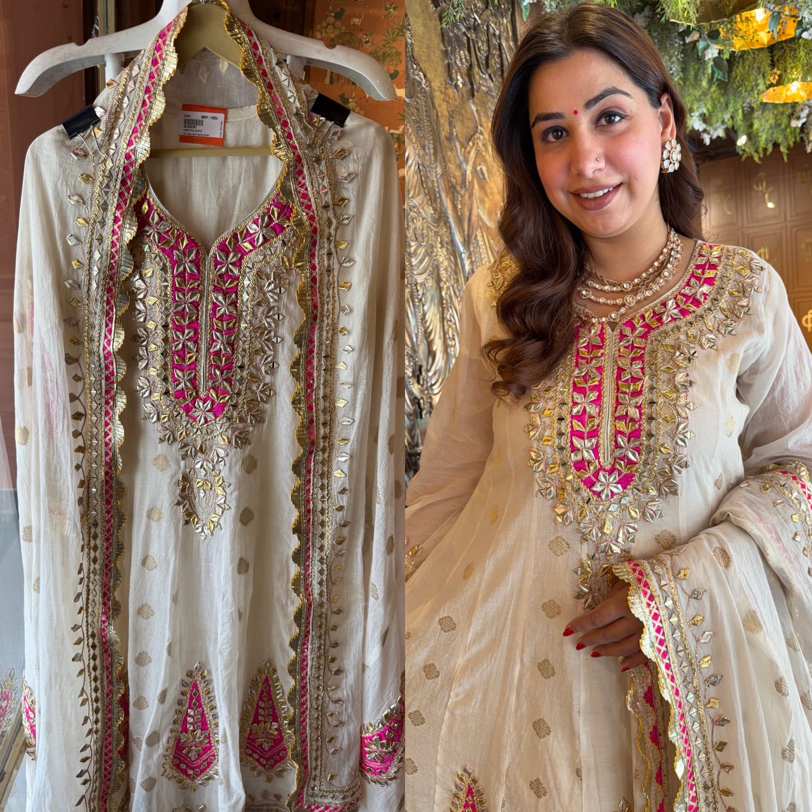 Ivory & Rani Pink Gota Patti Anarkali Suit Set