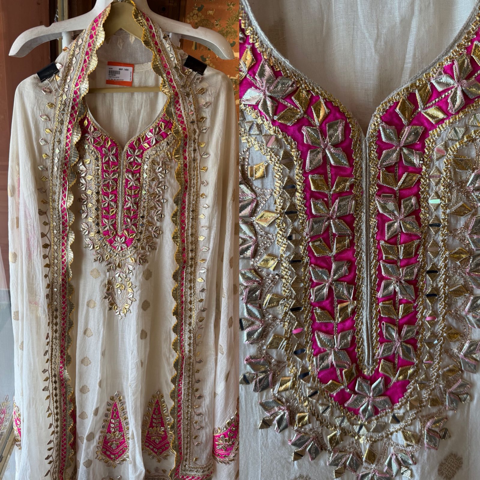 Ivory & Rani Pink Gota Patti Anarkali Suit Set