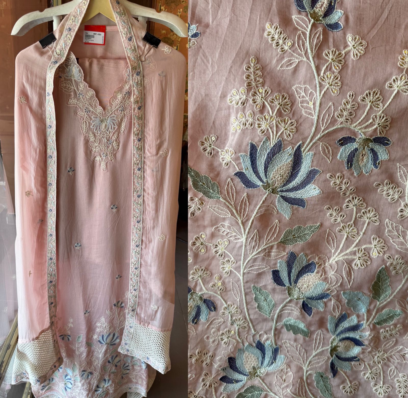 Pastel Floral Embroidered Suit Set