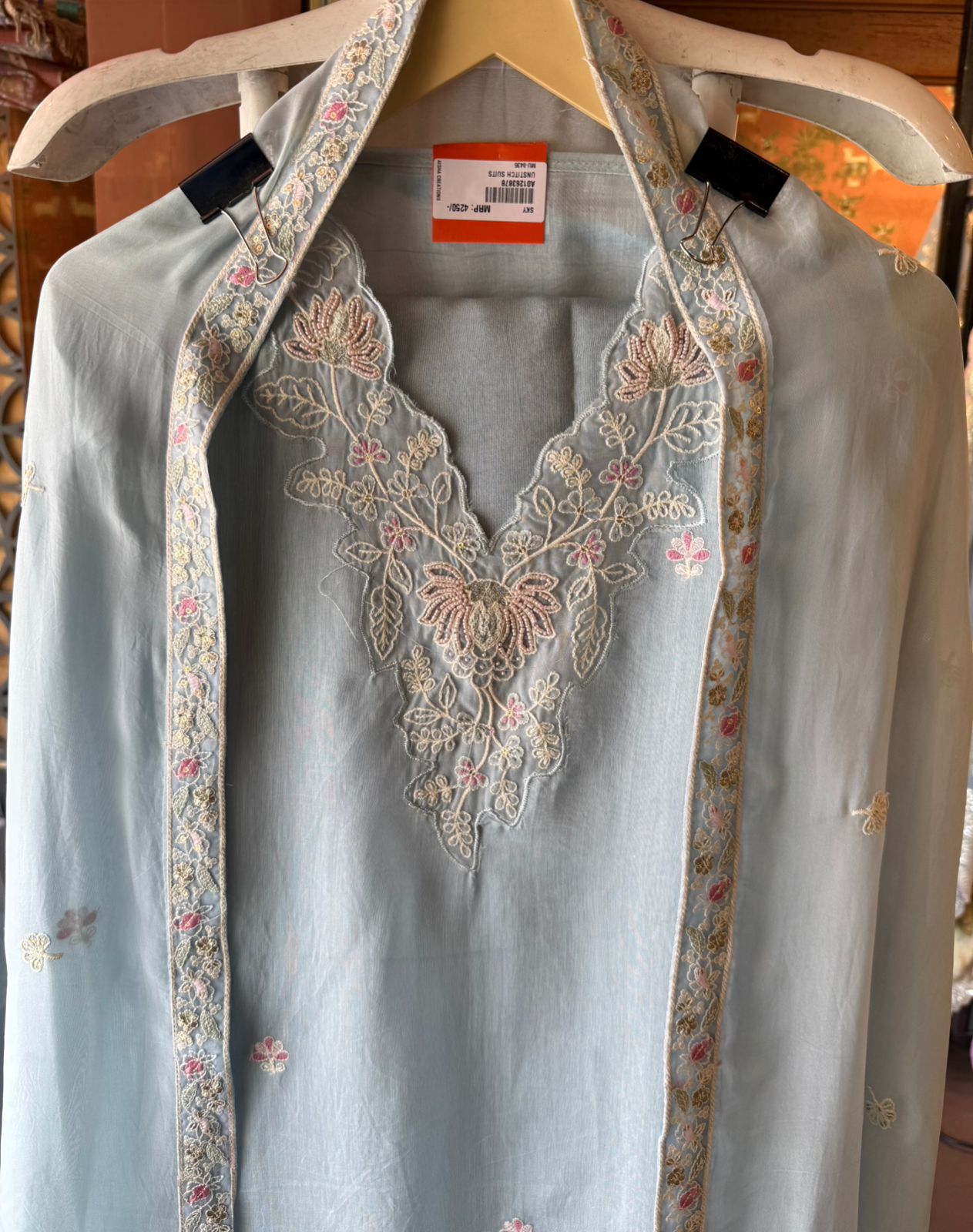 Pastel Floral Embroidered Suit Set