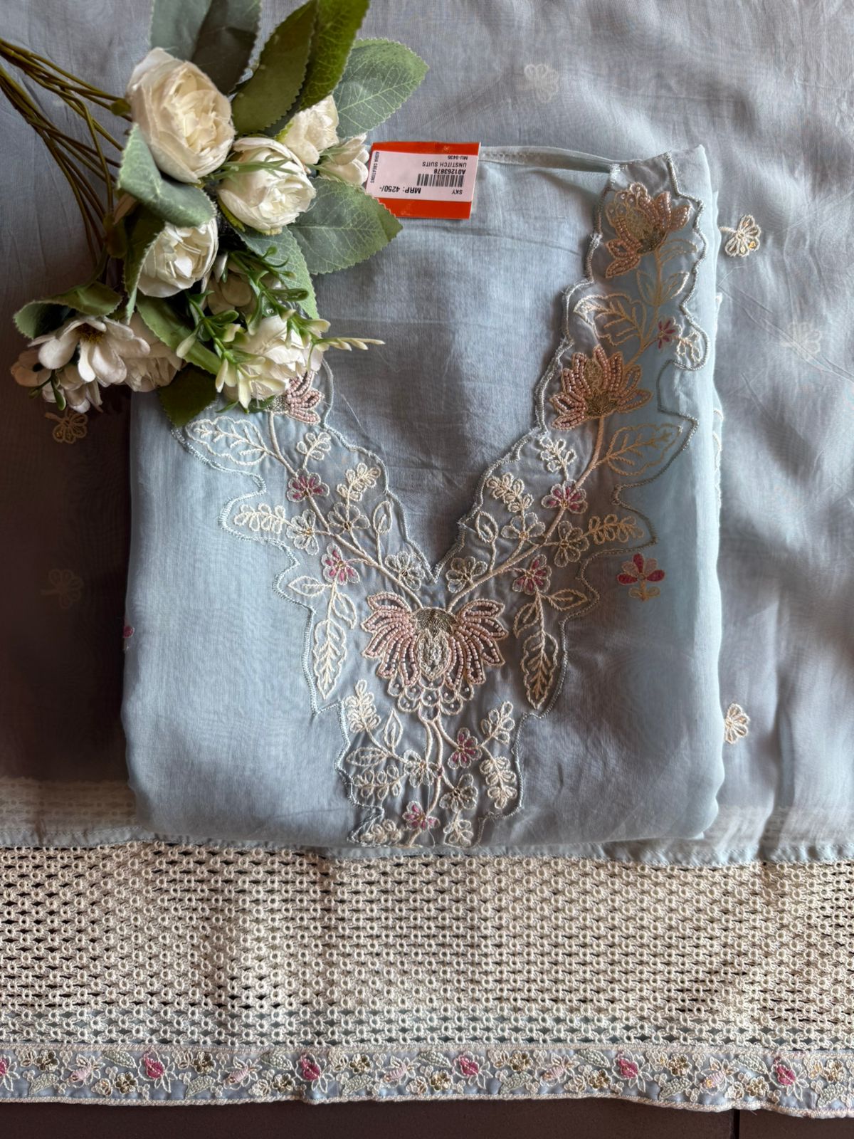 Pastel Floral Embroidered Suit Set