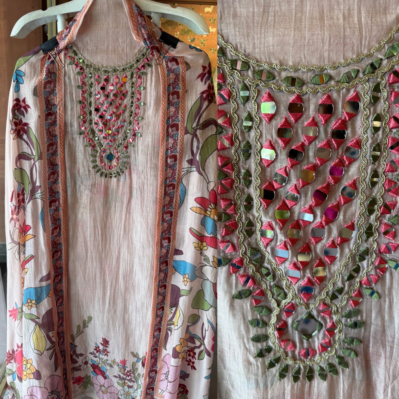 Graceful suit set On Mul cotton adorned with vibrant floral print