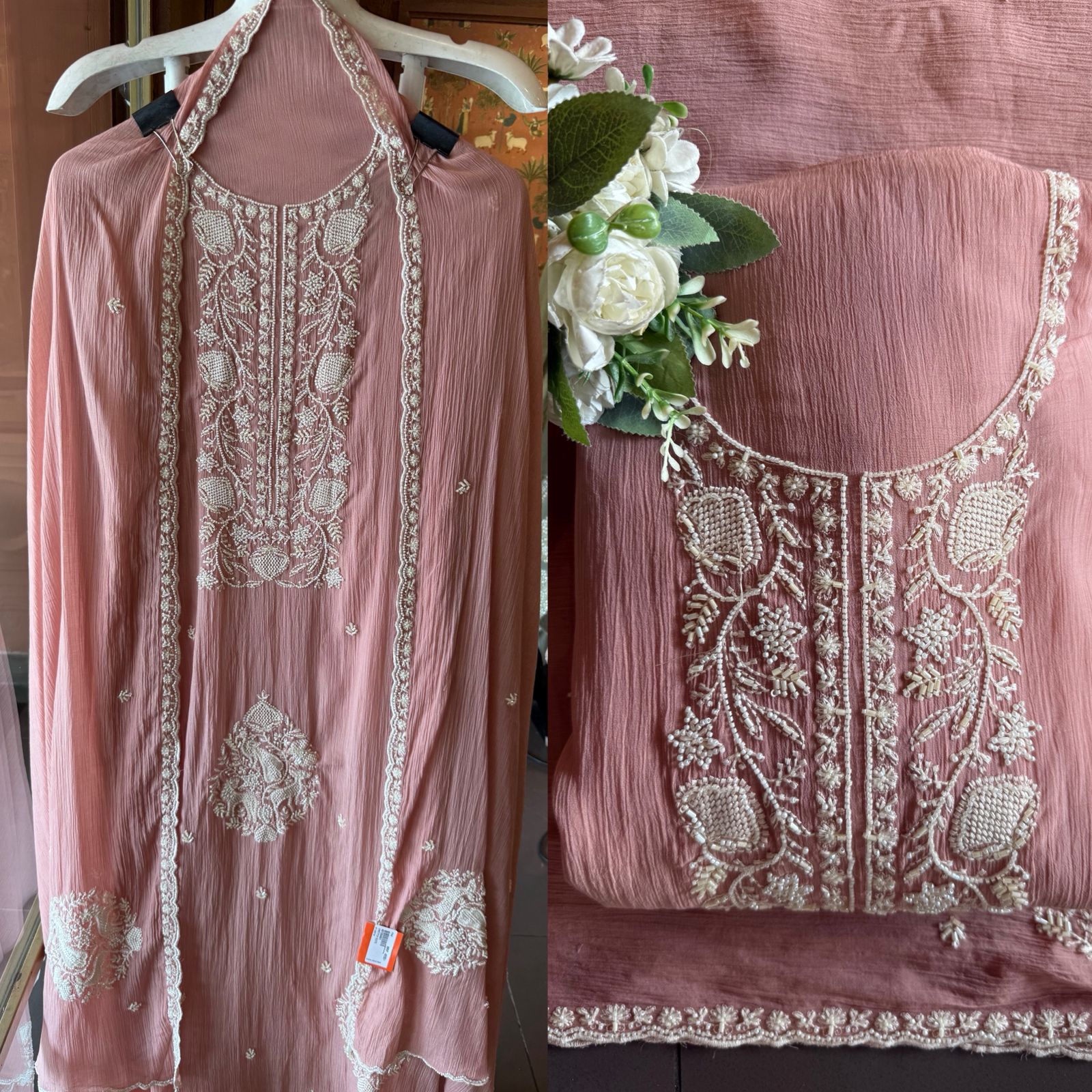 White thread and Nalki embroidery stunning suit set