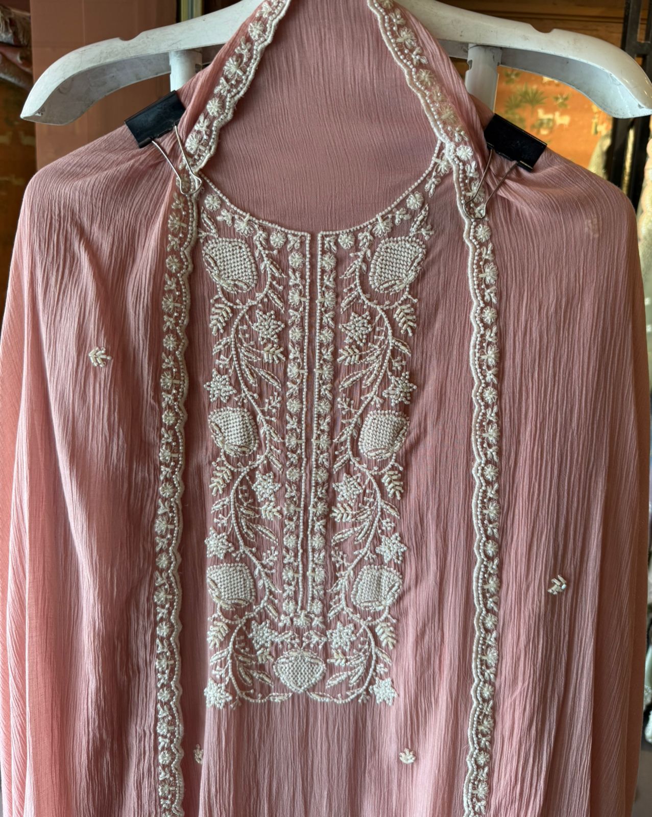 White thread and Nalki embroidery stunning suit set