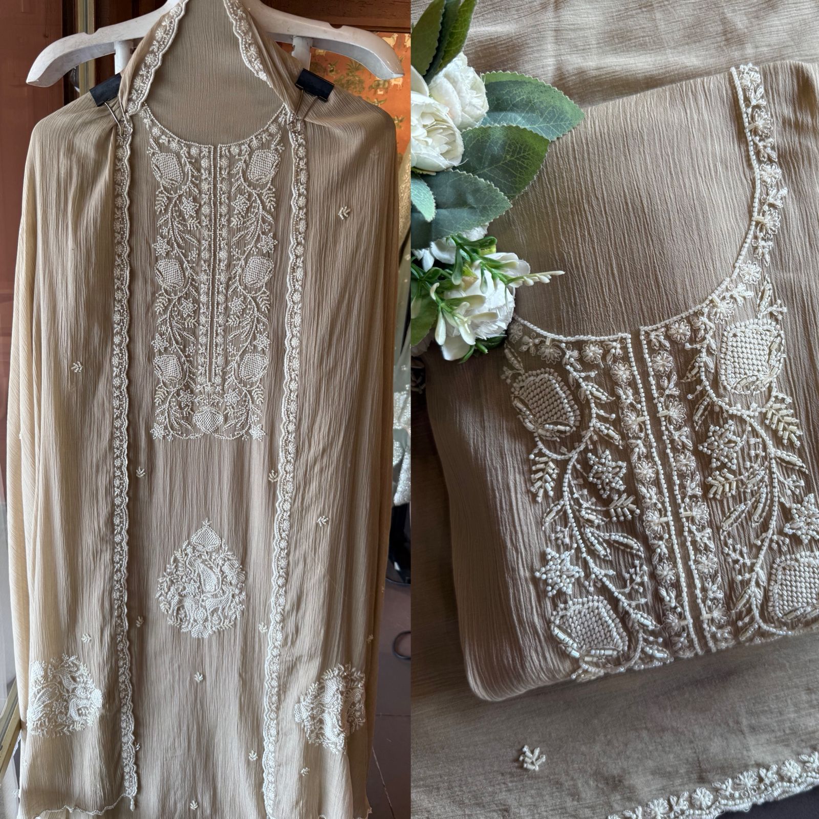 White thread and Nalki embroidery stunning suit set