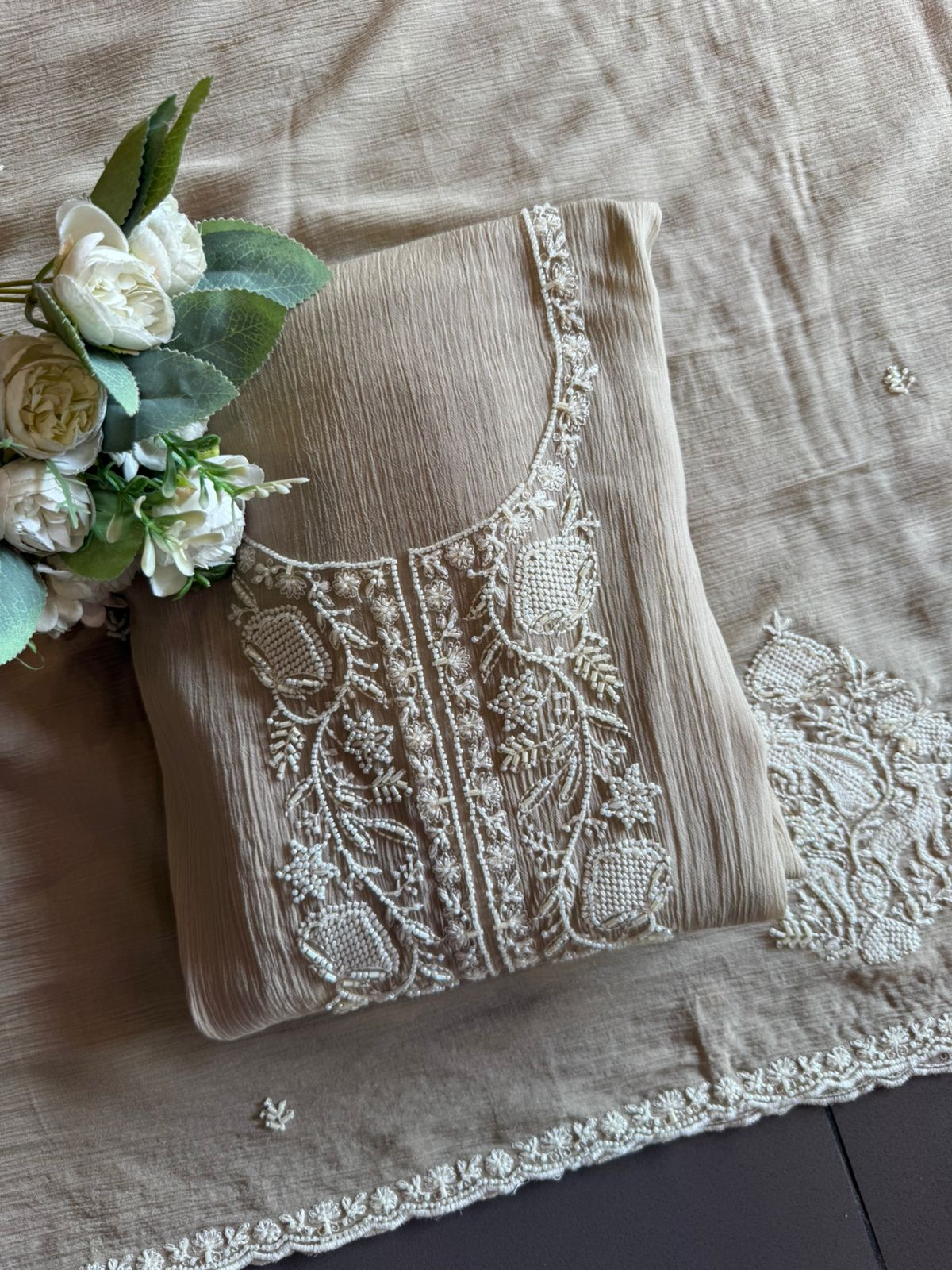 White thread and Nalki embroidery stunning suit set