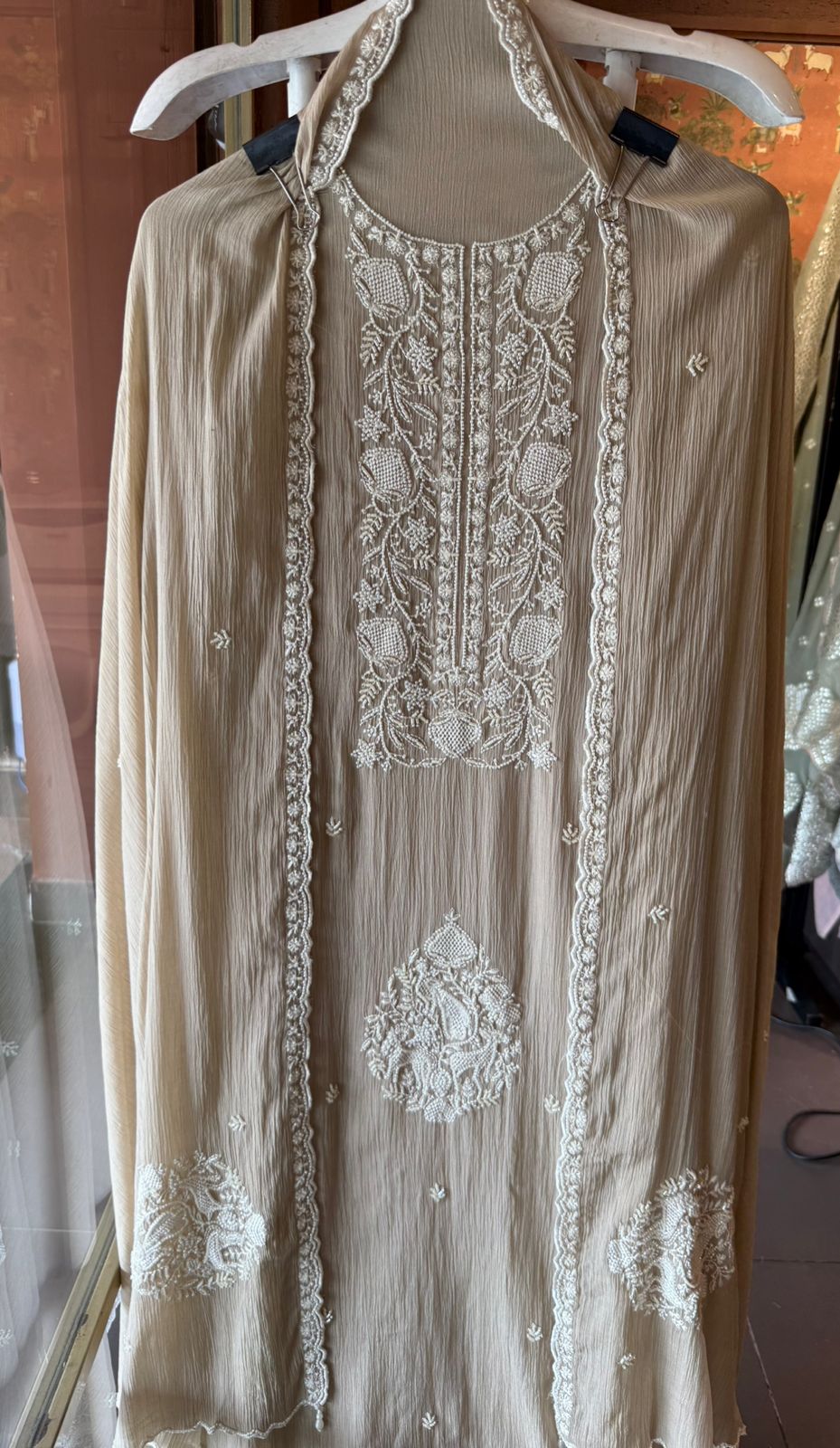 White thread and Nalki embroidery stunning suit set