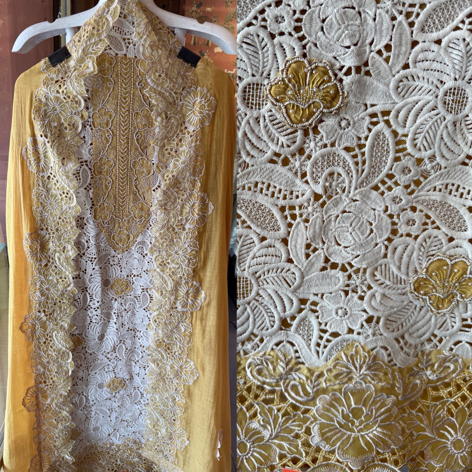 Intricate cutwork lace Embroidered Suit