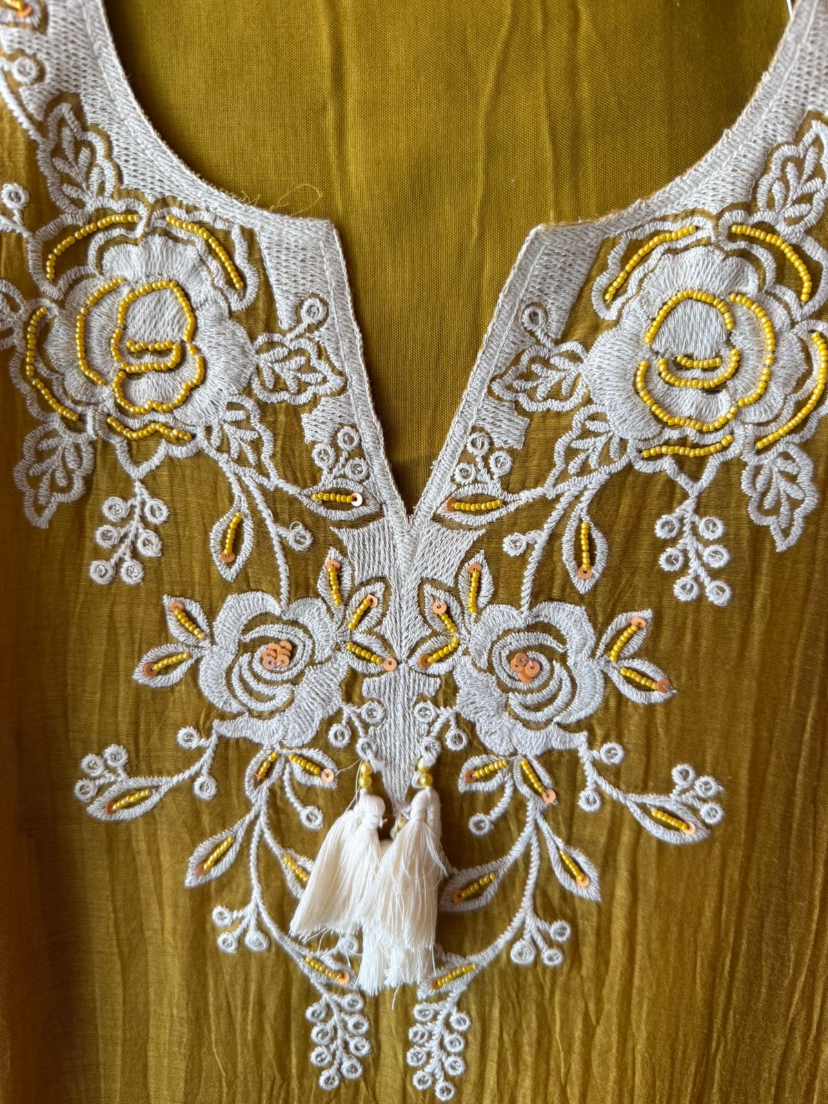 Mustard Floral Embroidered Suit Set with Dupatta