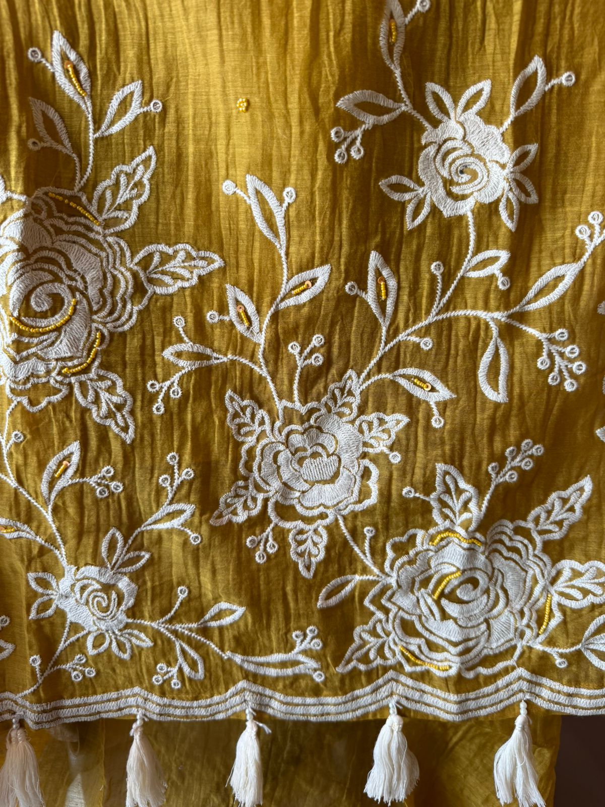 Mustard Floral Embroidered Suit Set with Dupatta