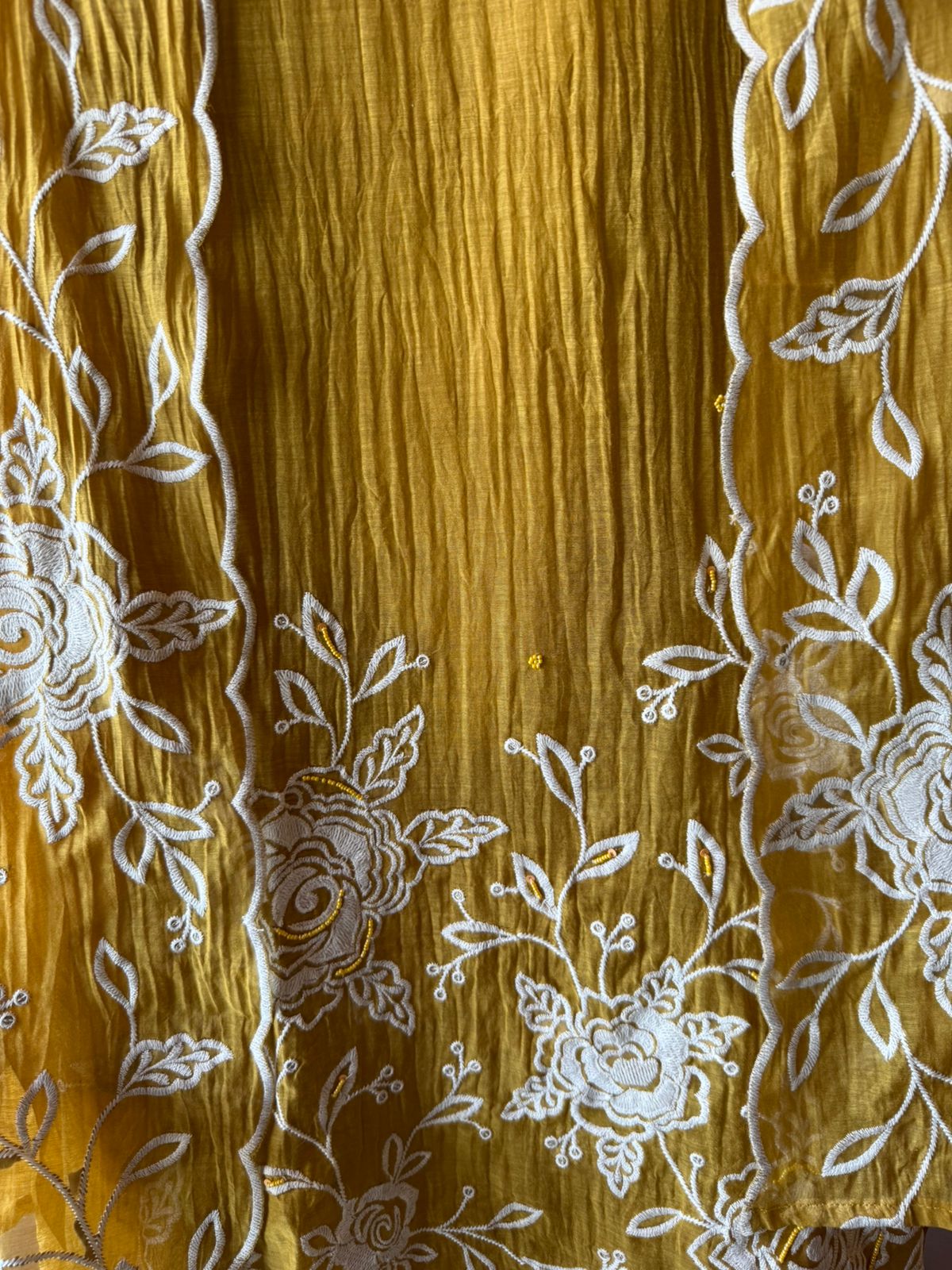 Mustard Floral Embroidered Suit Set with Dupatta