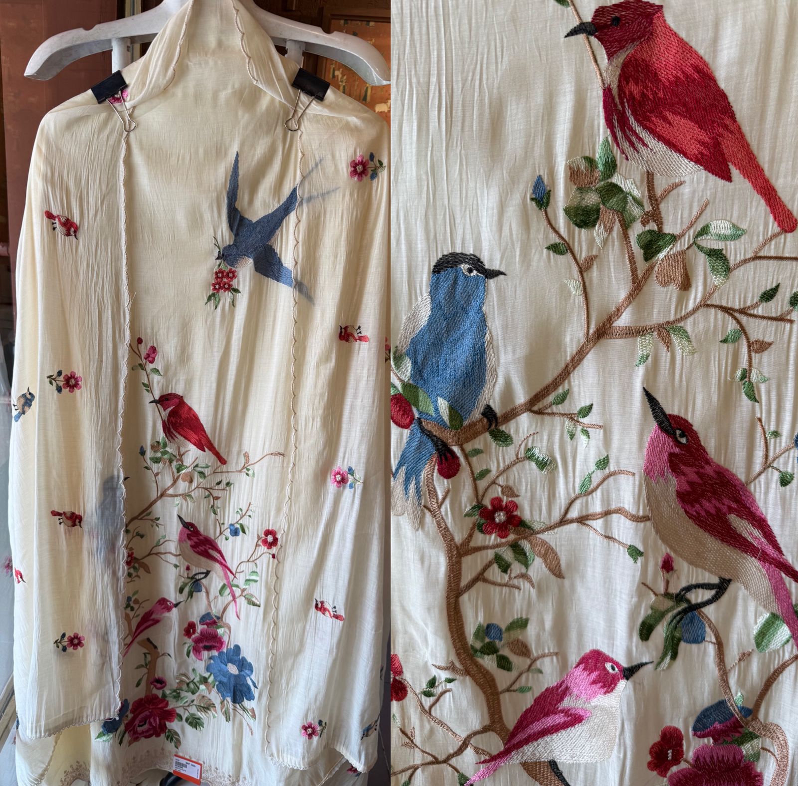 Ivory Bird Embroidered Suit Set with Dupatta