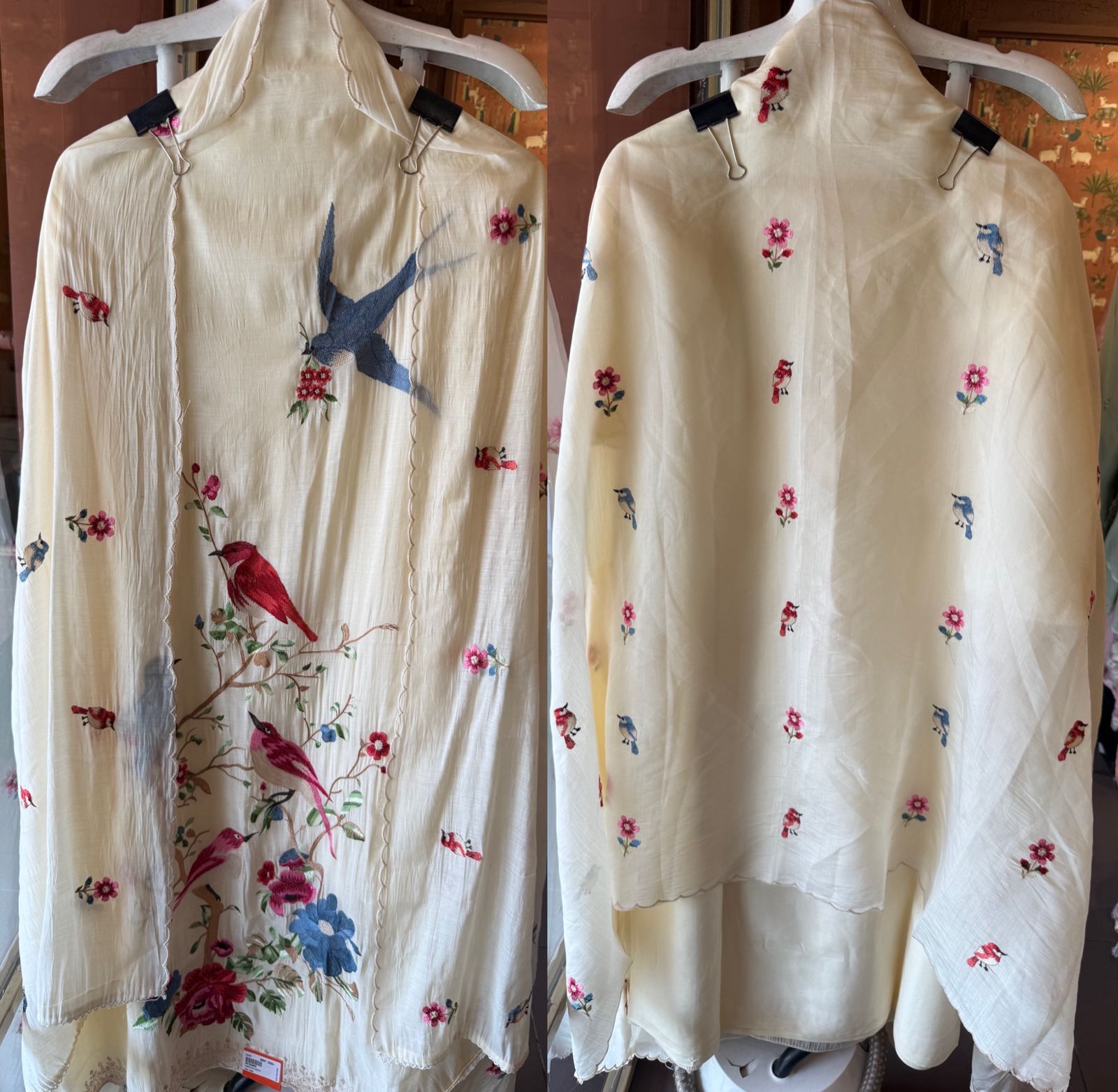 Ivory Bird Embroidered Suit Set with Dupatta