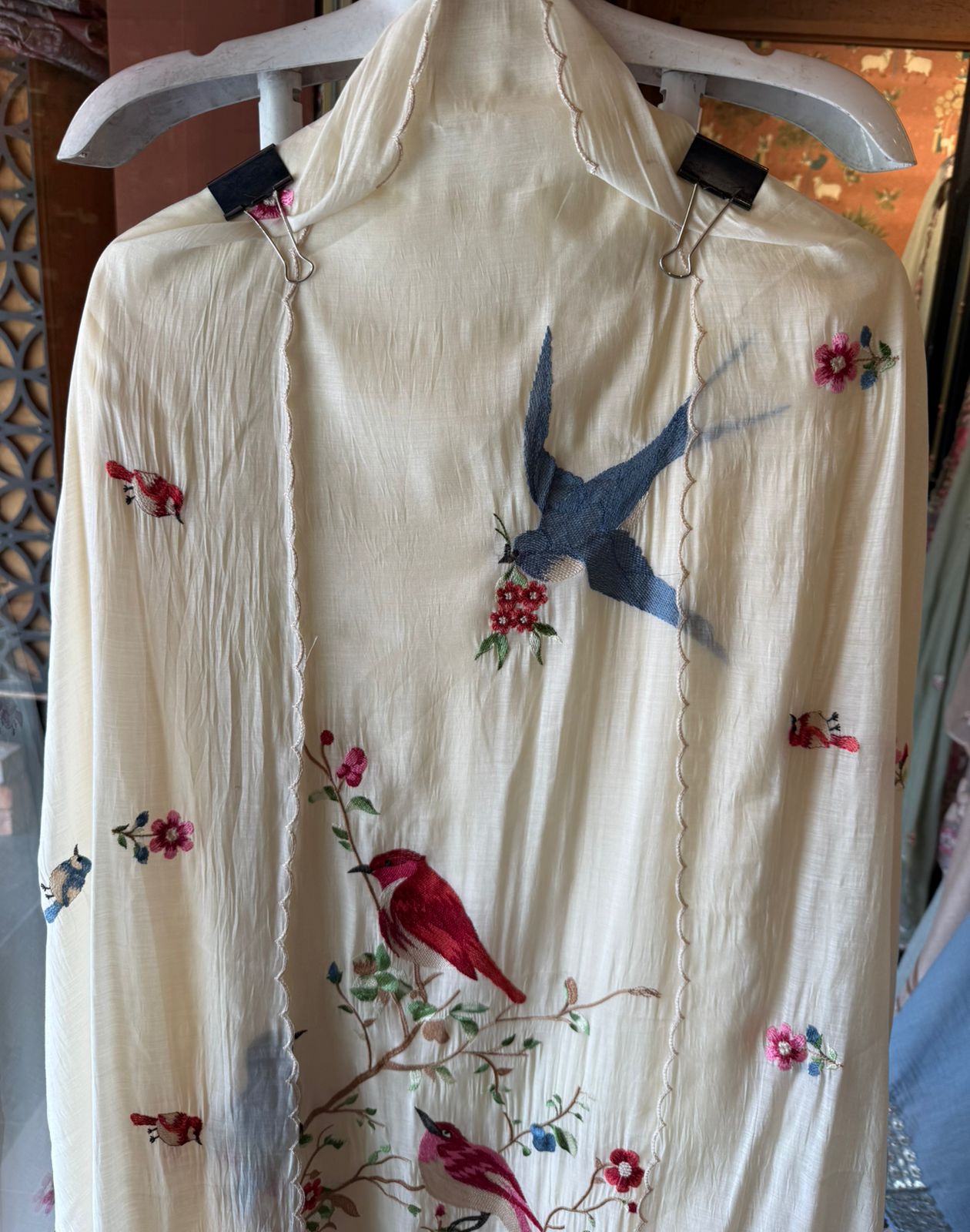 Ivory Bird Embroidered Suit Set with Dupatta