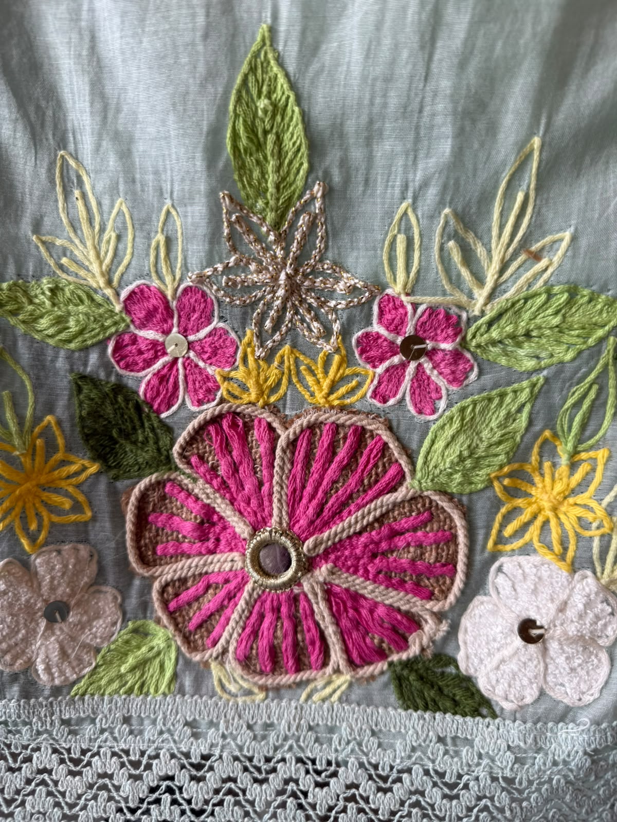 Multi coloured floral embroidery feminine Suit set