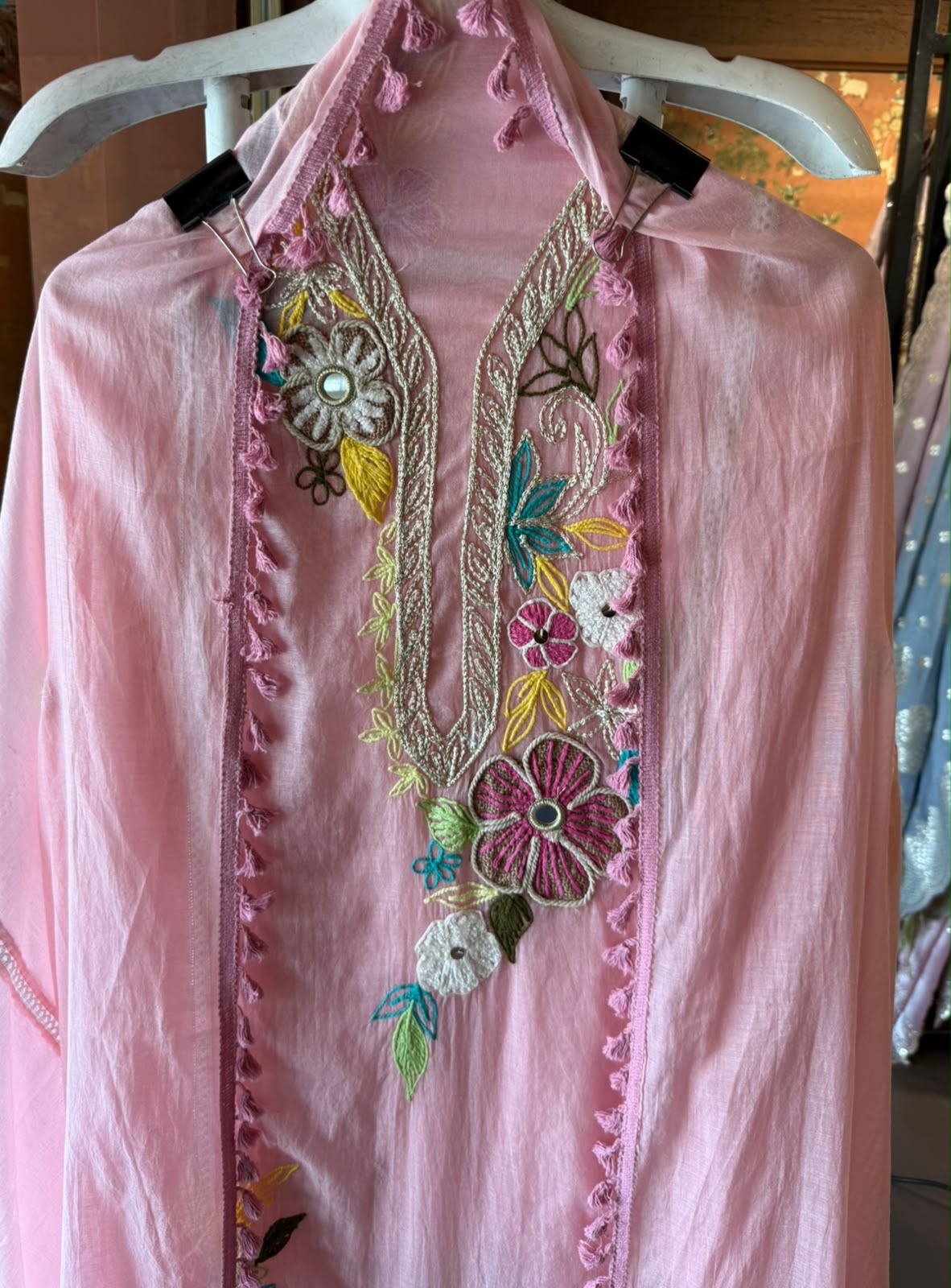 Multi coloured floral embroidery feminine Suit set