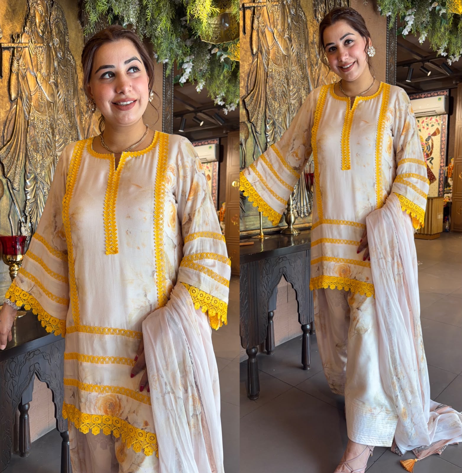 Floral Printed Suit Set with Dupatta and farshi salwar