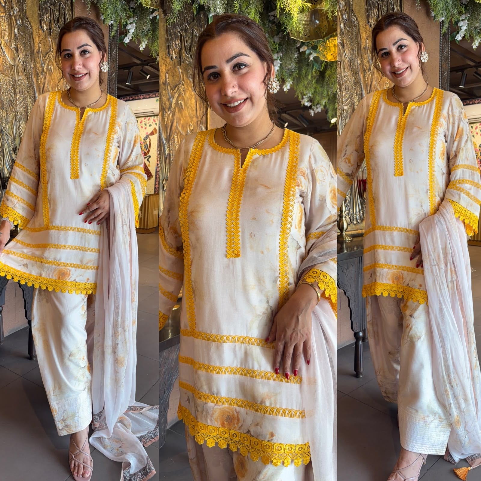 Floral Printed Suit Set with Dupatta and farshi salwar