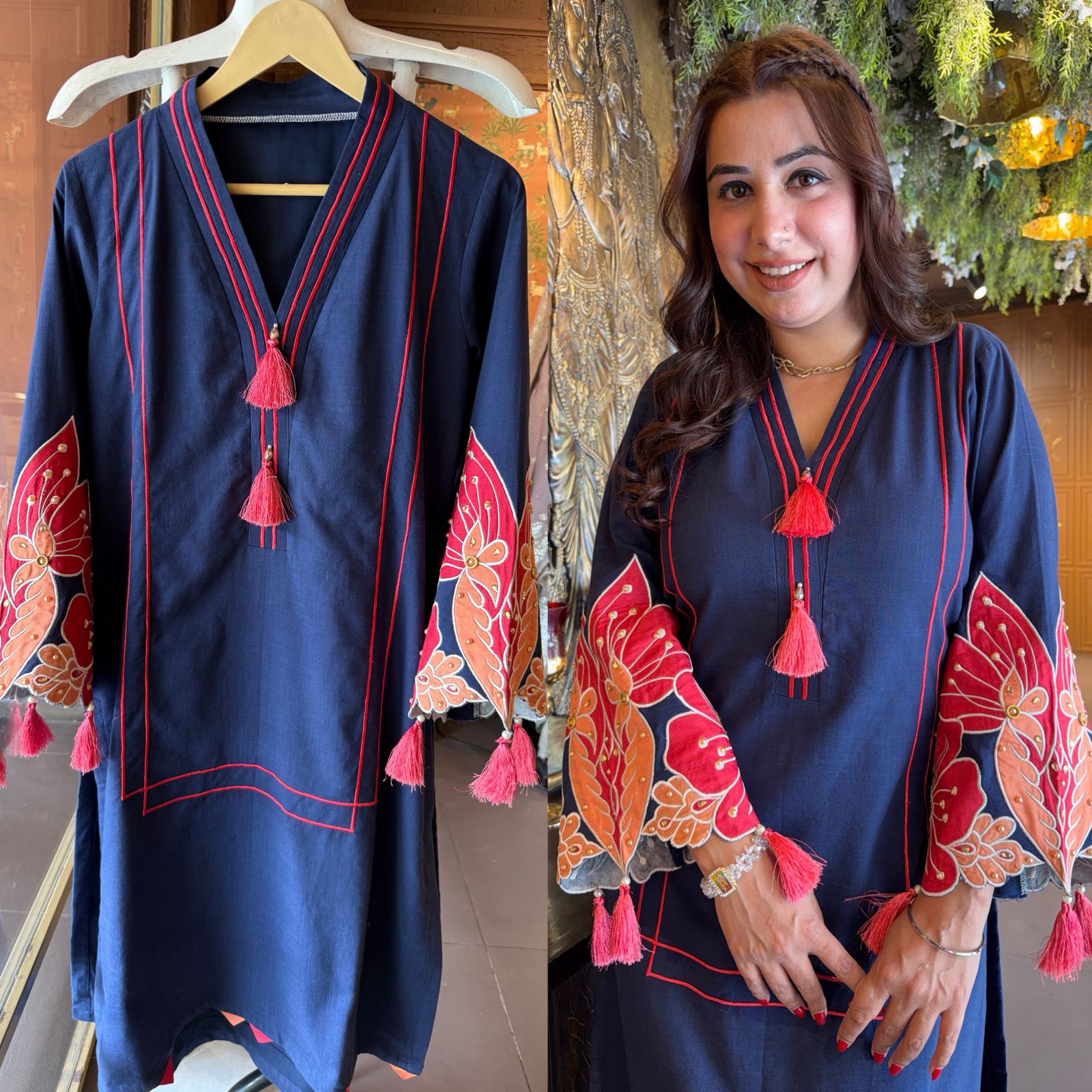 Navy Blue Statement Sleeve Co-ord Set