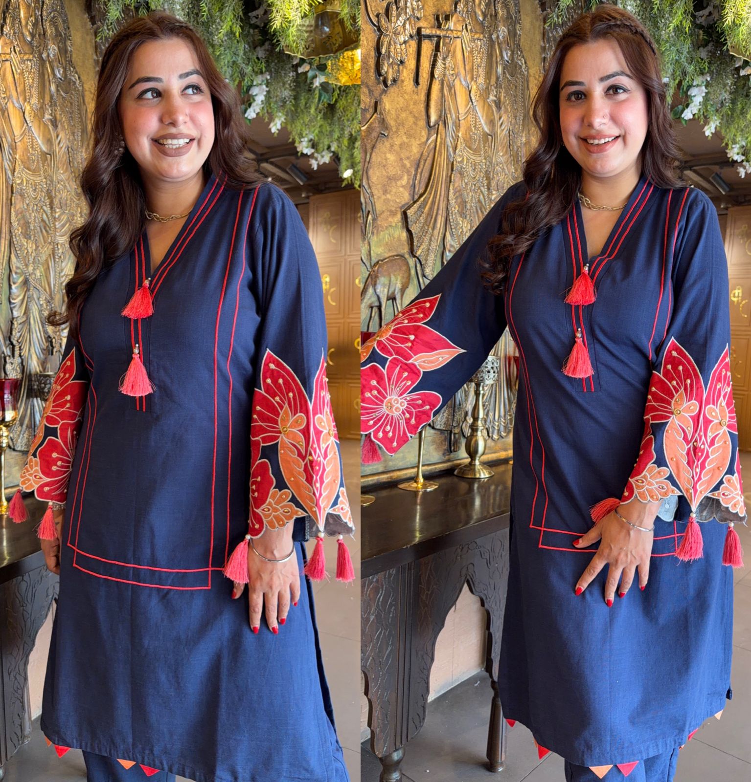 Navy Blue Statement Sleeve Co-ord Set