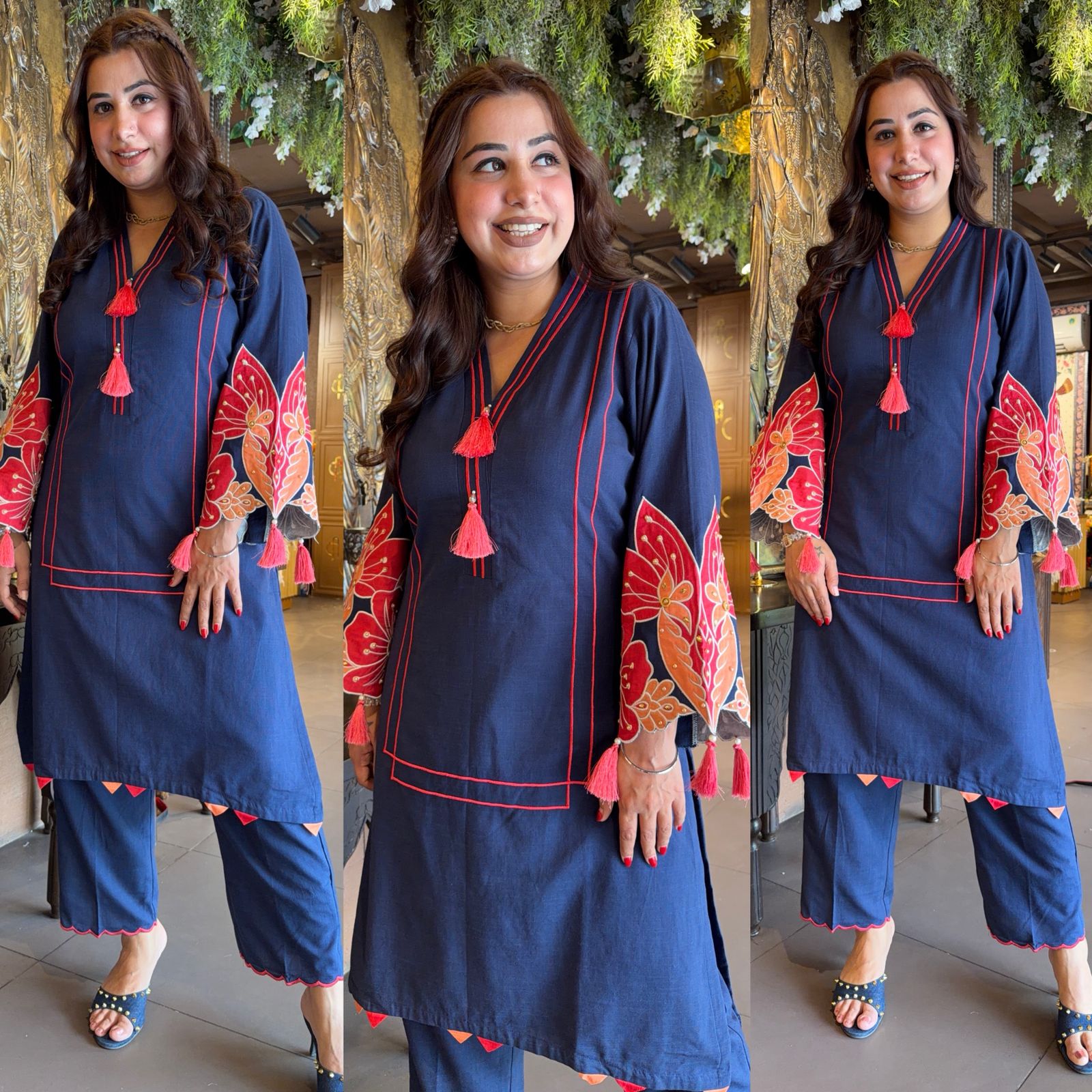 Navy Blue Statement Sleeve Co-ord Set