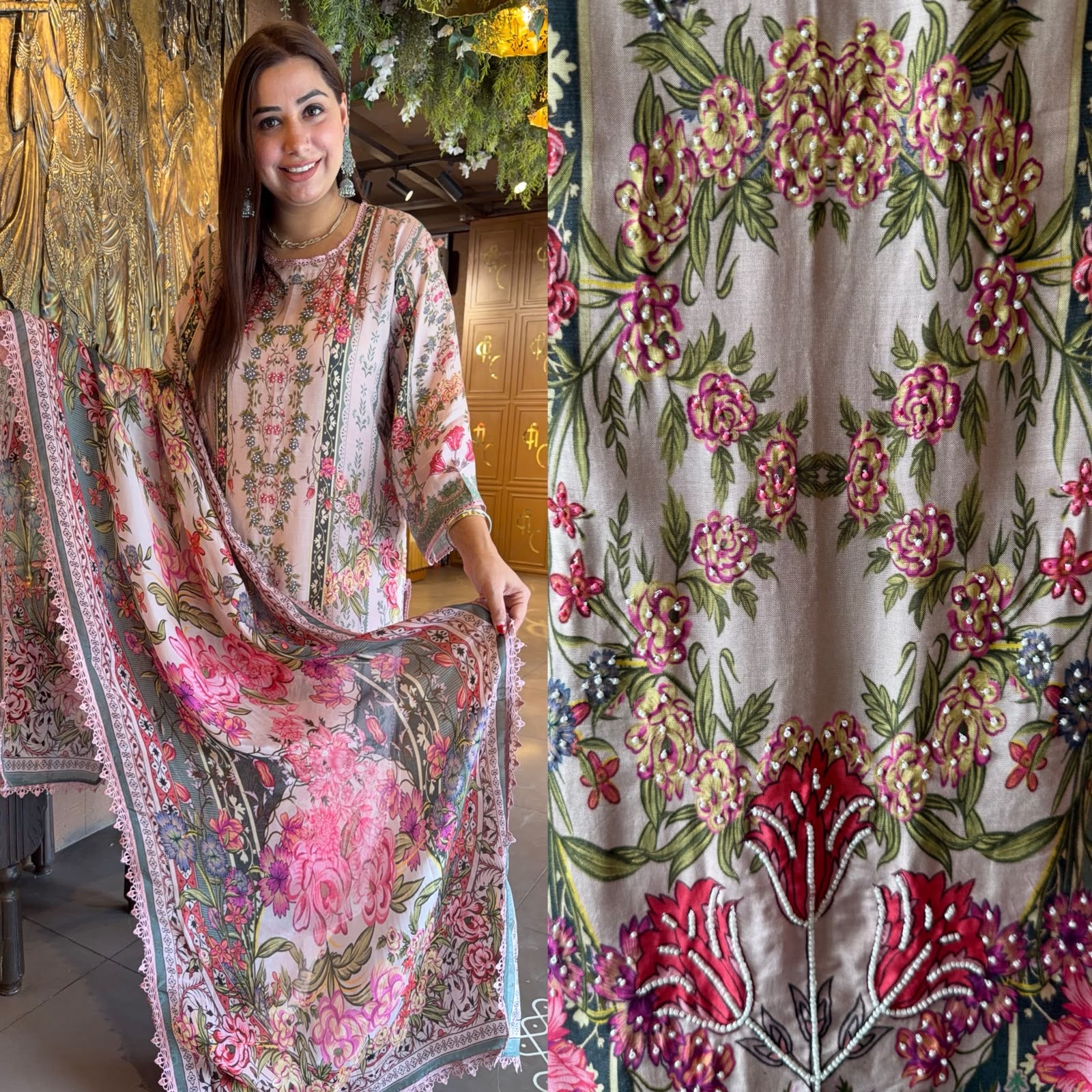 Blush Pink Floral Pakistani Printed Readymade suit