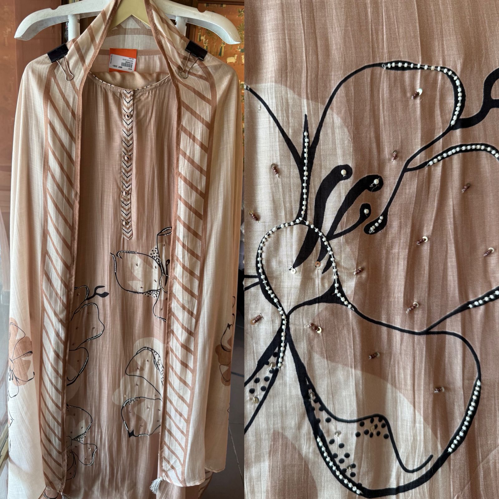 Beige Abstract Printed Suit