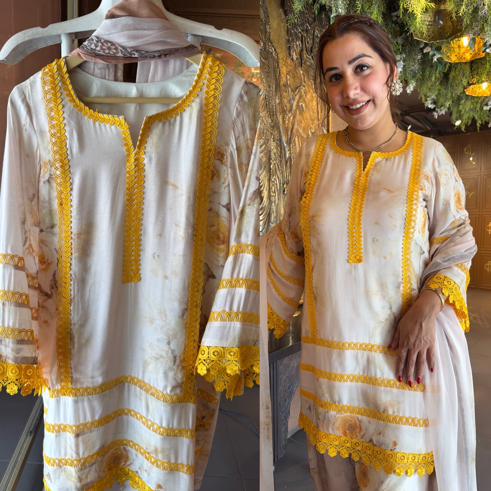 Floral Printed Suit Set with Dupatta and farshi salwar