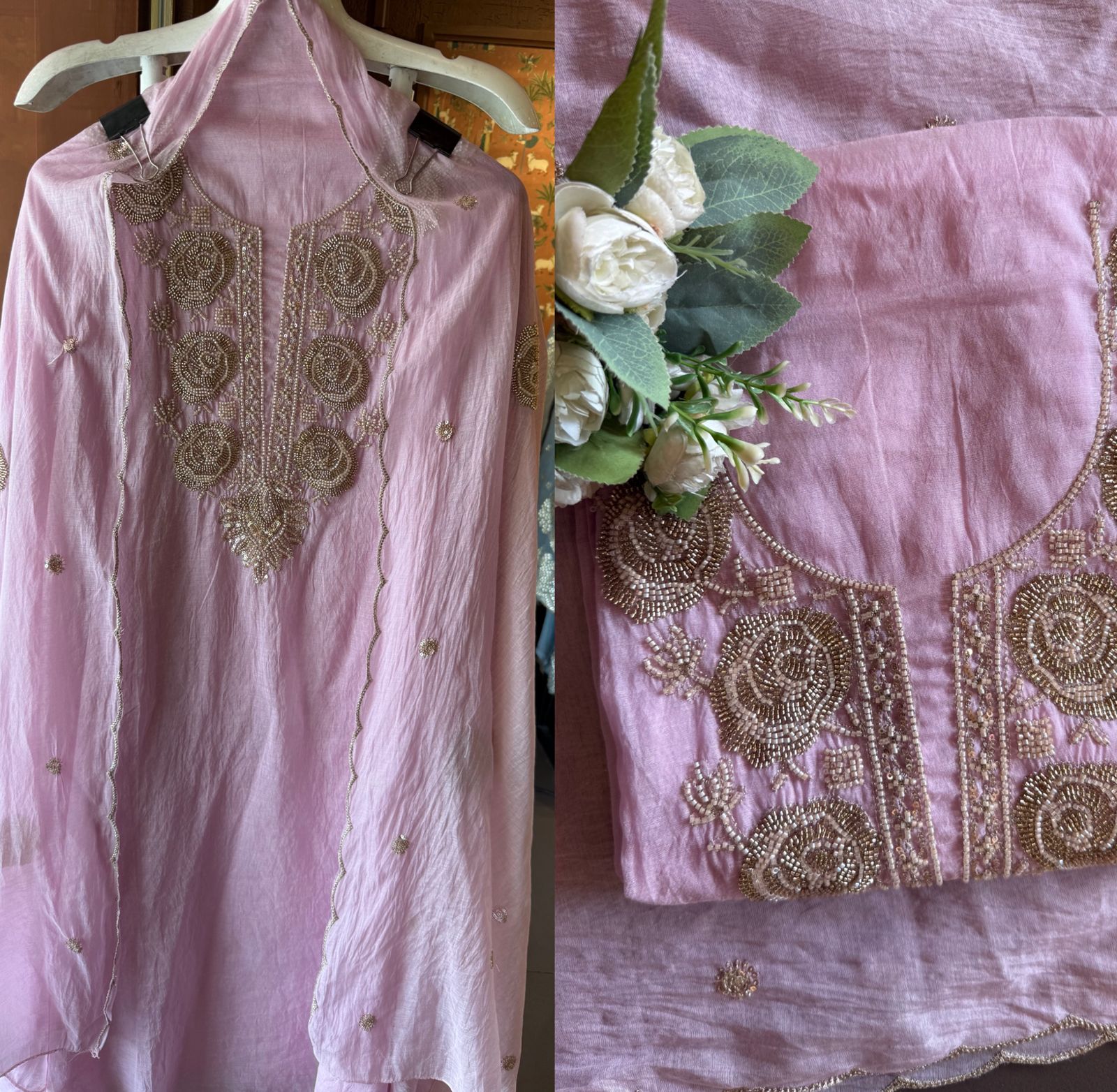 Hand-Embellished Unstitched Suit Set