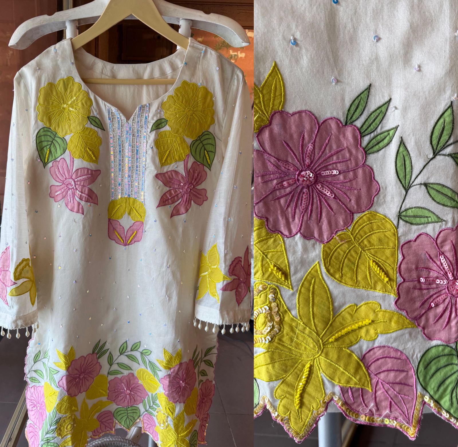 Ivory Bloom Appliqué Embroidered Kurta