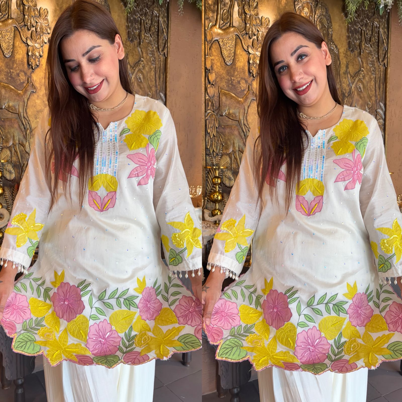 Ivory Bloom Appliqué Embroidered Kurta