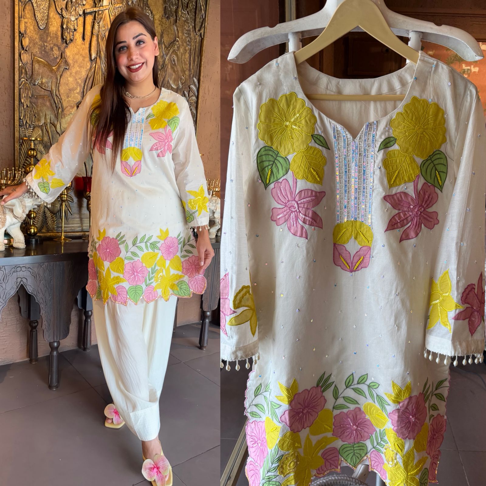Ivory Bloom Appliqué Embroidered Kurta
