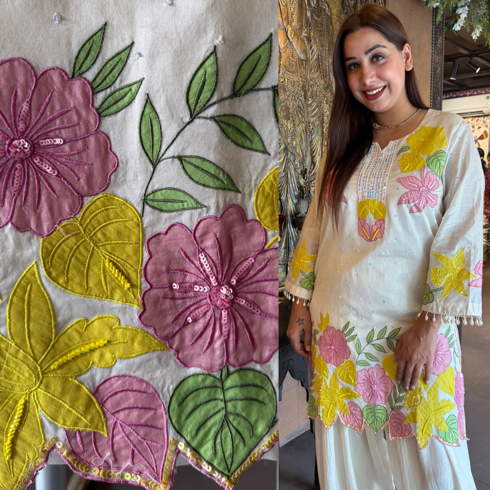 Ivory Bloom Appliqué Embroidered Kurta