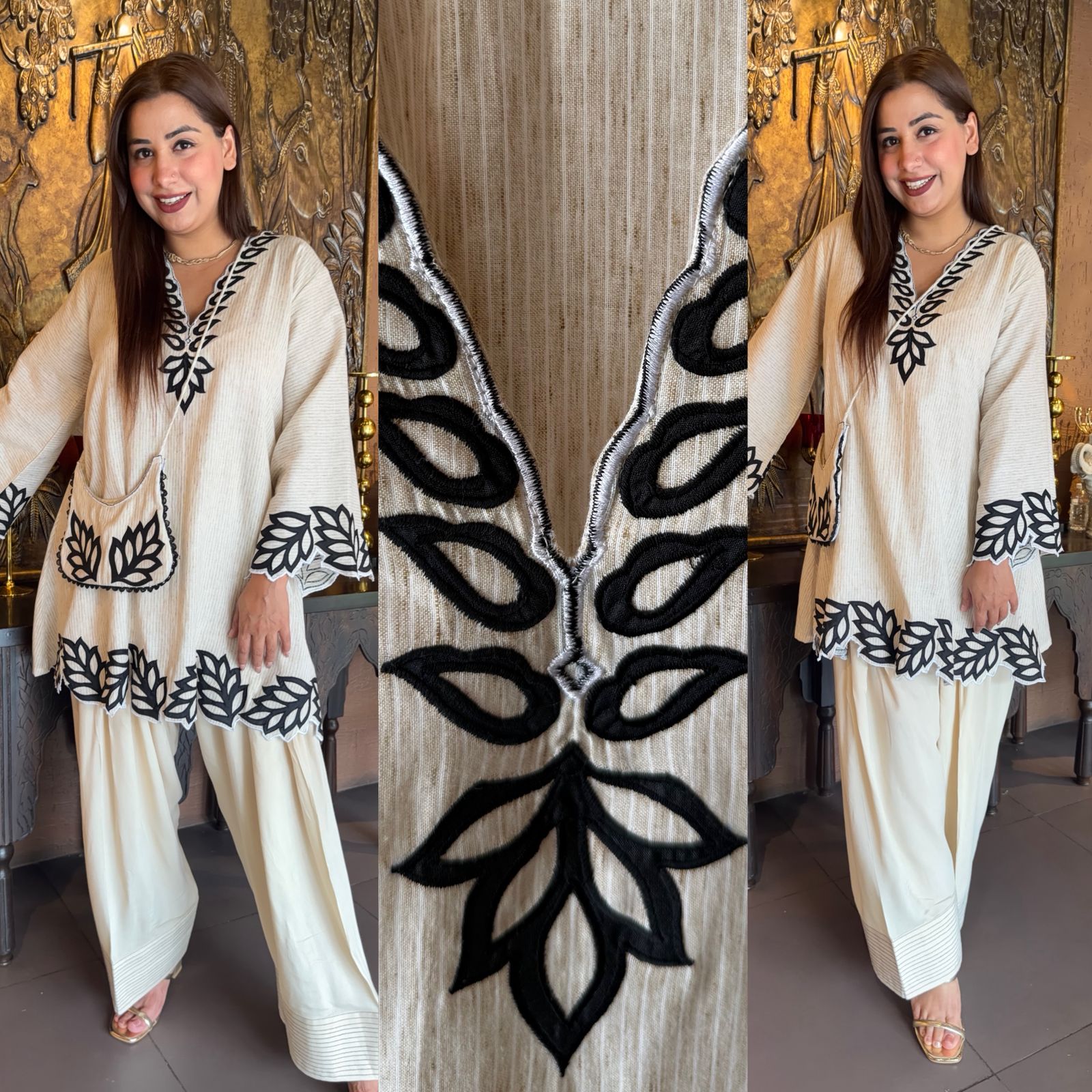 Two-piece co-ord set with matching sling bag