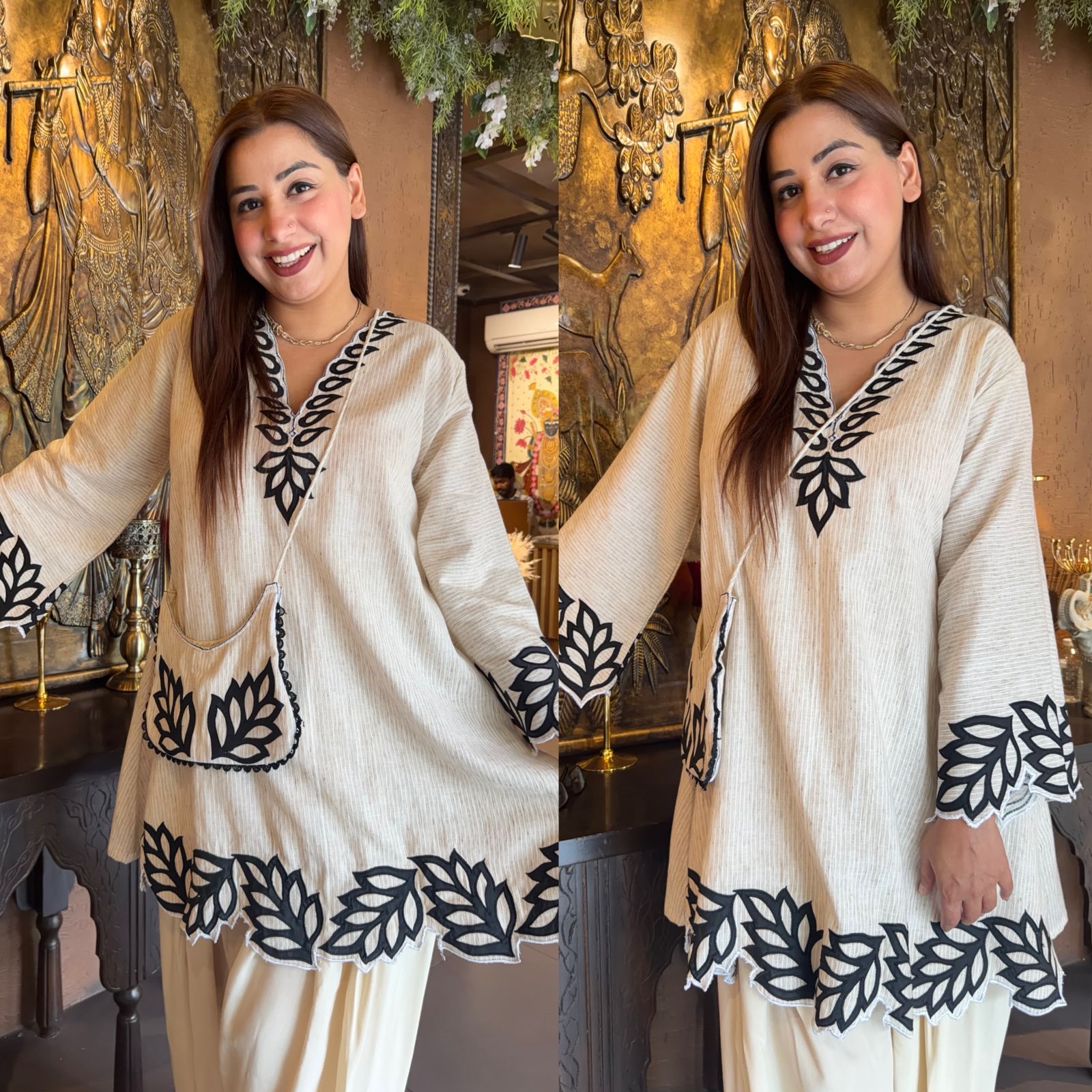 Two-piece co-ord set with matching sling bag