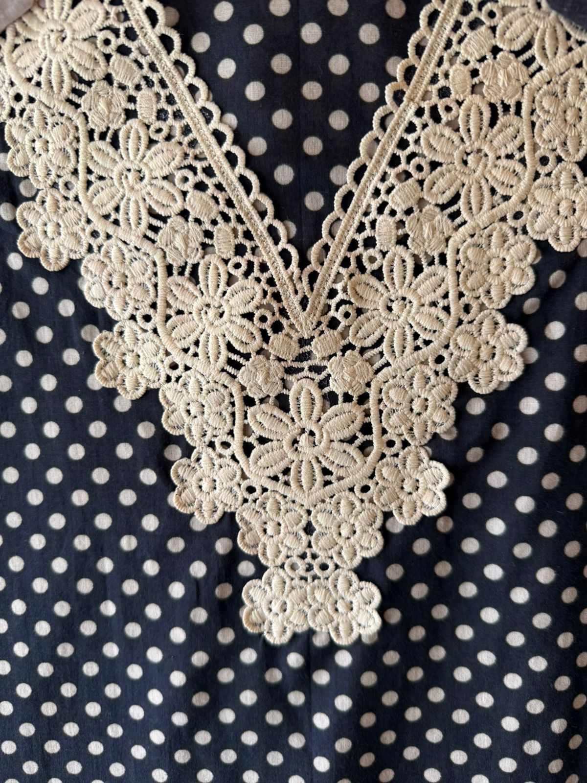 Polka Dots Suit set with floral Printed Dupatta
