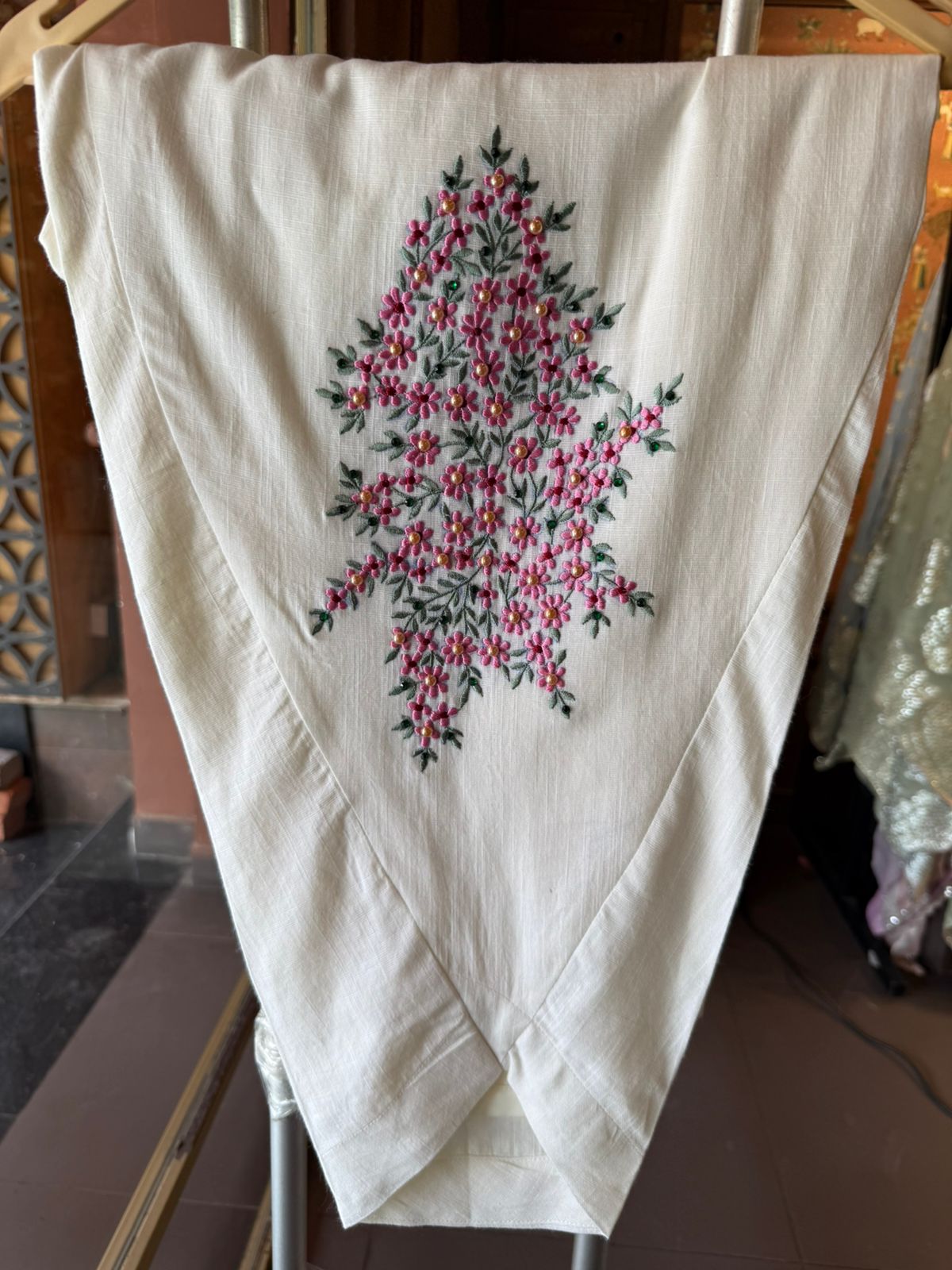 Multi coloured Floral Embroidered White Kurta Set