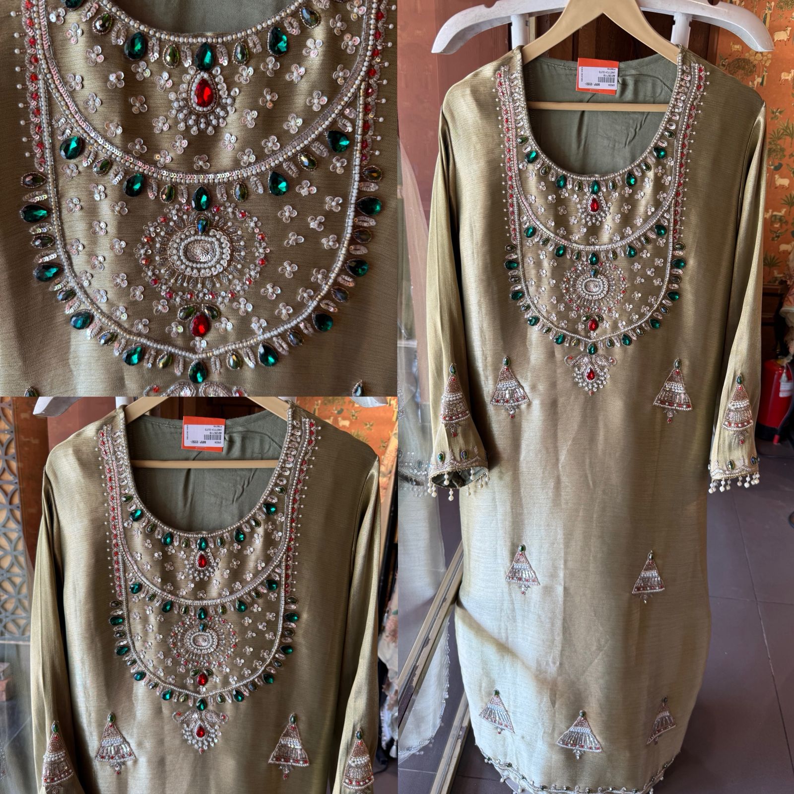 Jewel Embellished Long dress on giraffe tissue