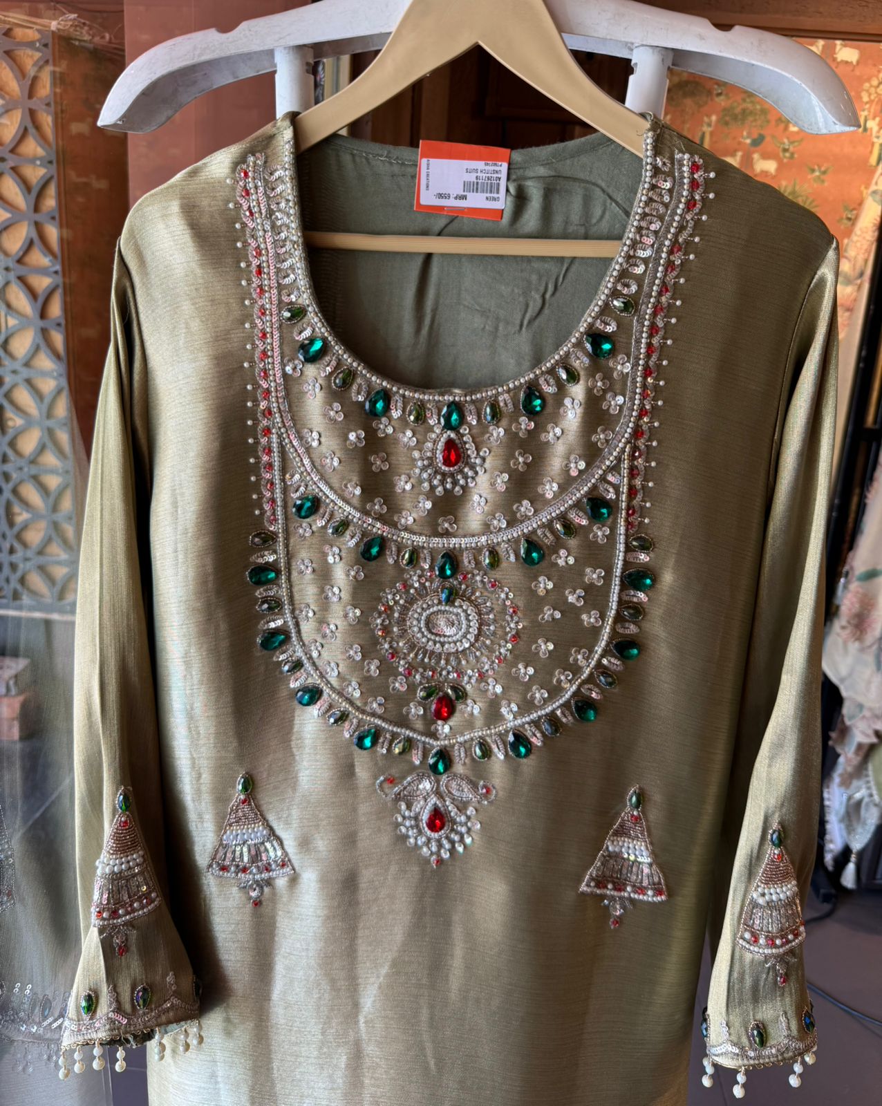 Jewel Embellished Long dress on giraffe tissue