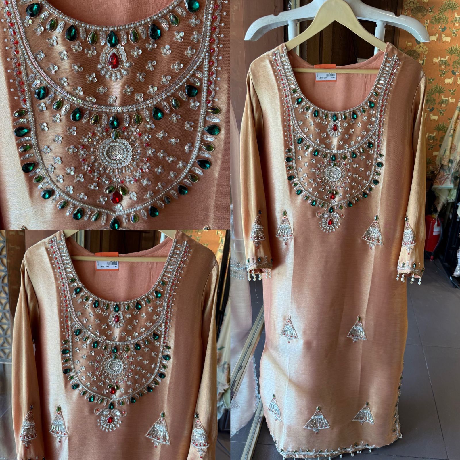 Jewel Embellished Long dress on giraffe tissue