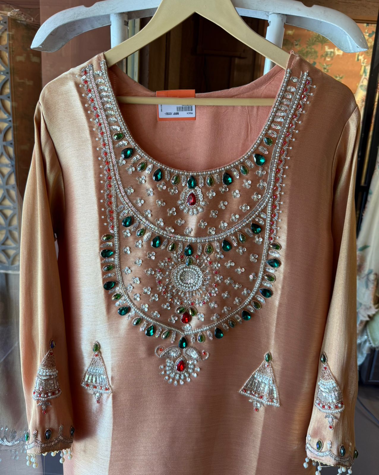 Jewel Embellished Long dress on giraffe tissue