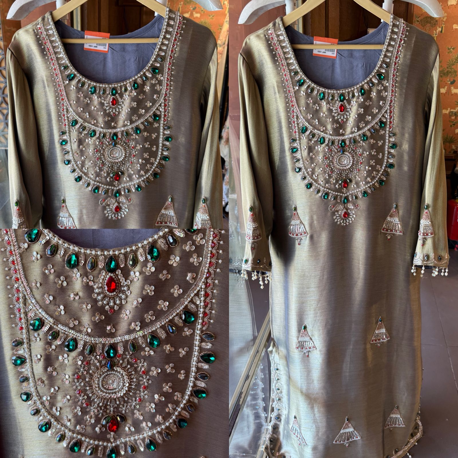 Jewel Embellished Long dress on giraffe tissue