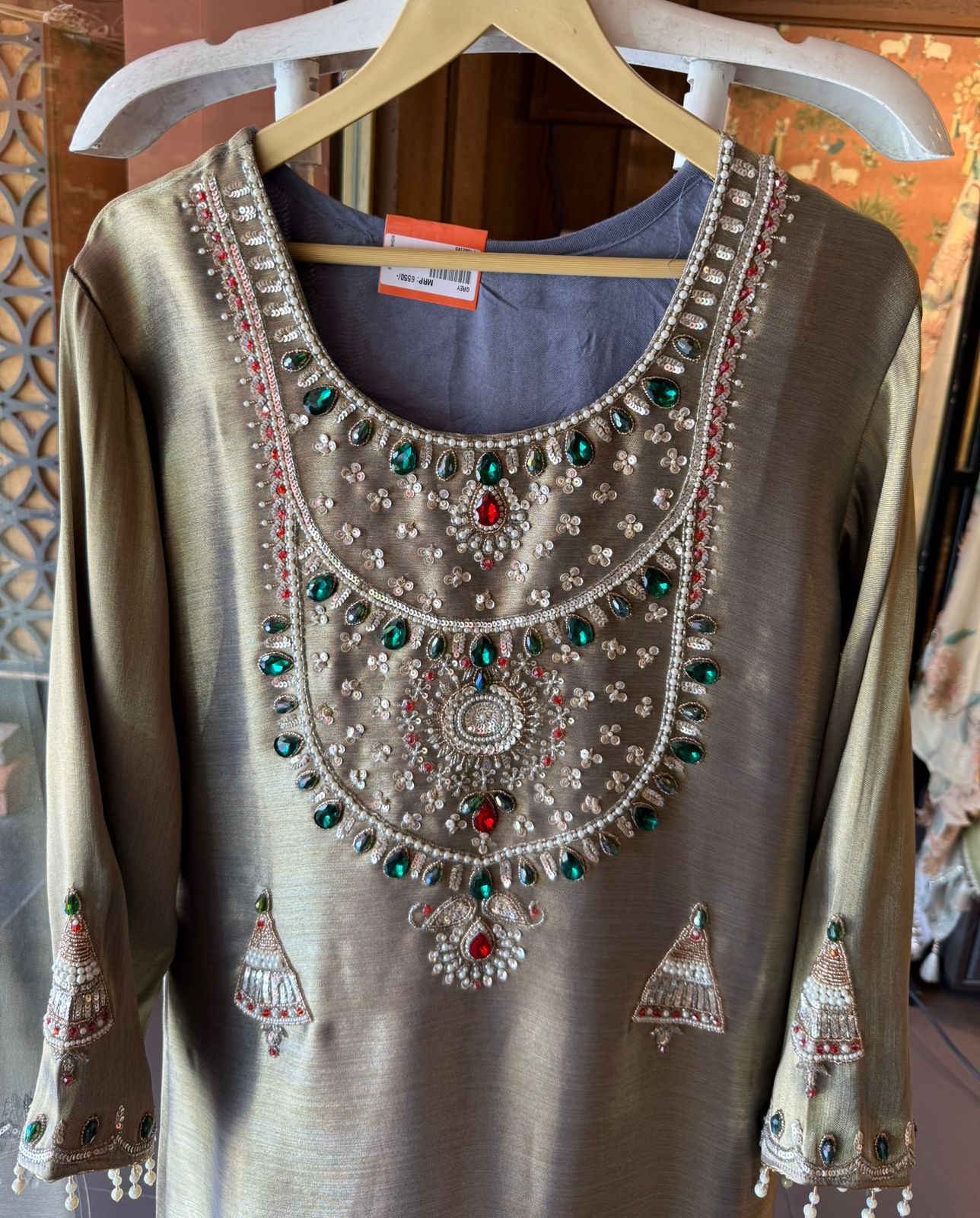 Jewel Embellished Long dress on giraffe tissue