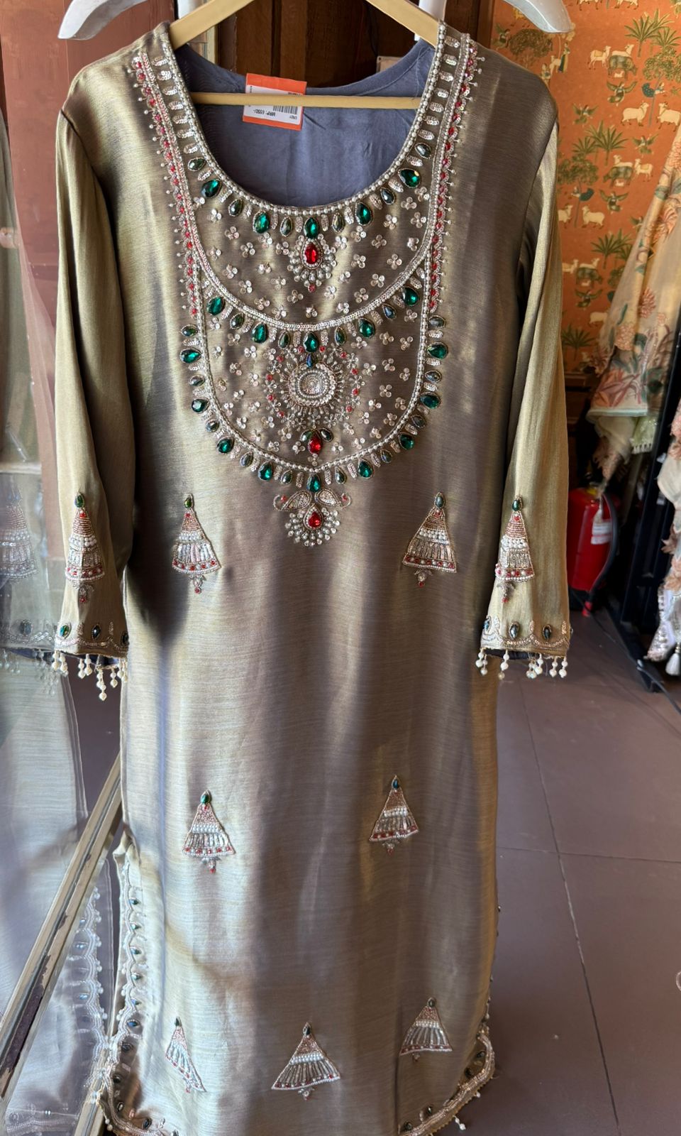 Jewel Embellished Long dress on giraffe tissue
